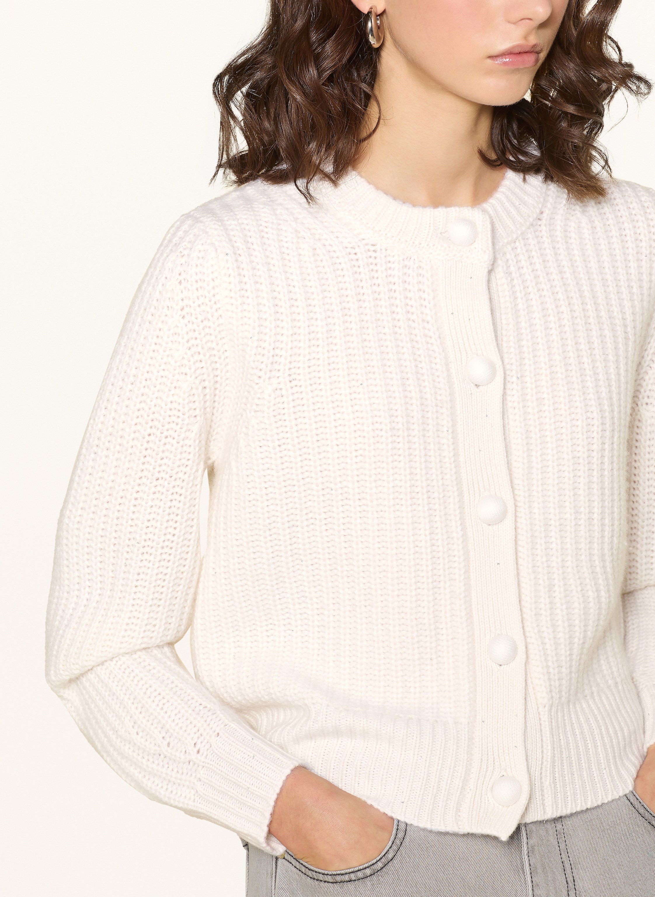 Thumbnail - Mrs & Hugs Cashmere-Strickjacke Mit Pailletten weiss