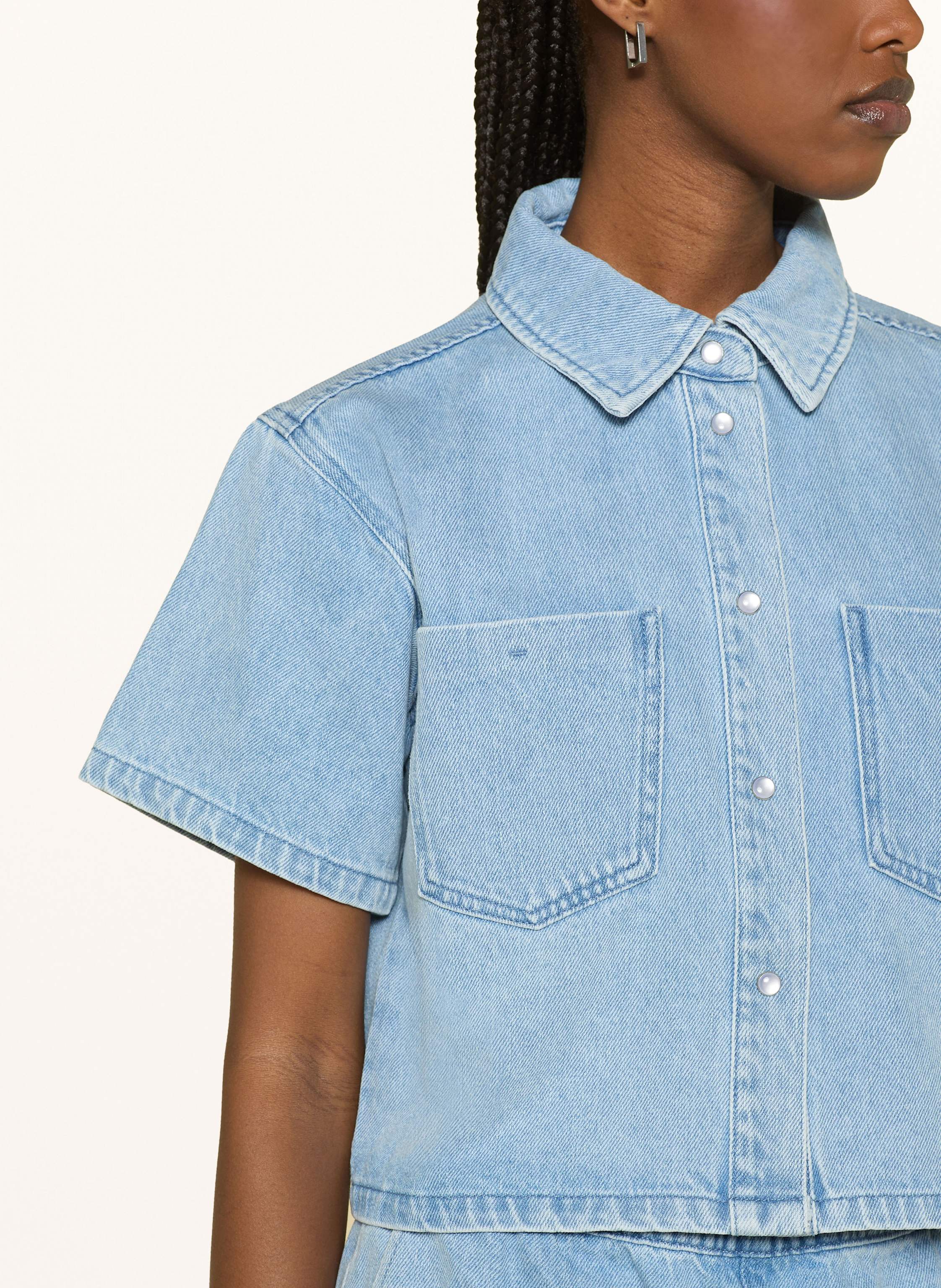 Thumbnail - Mrs & Hugs Oversized-Jeansbluse blau