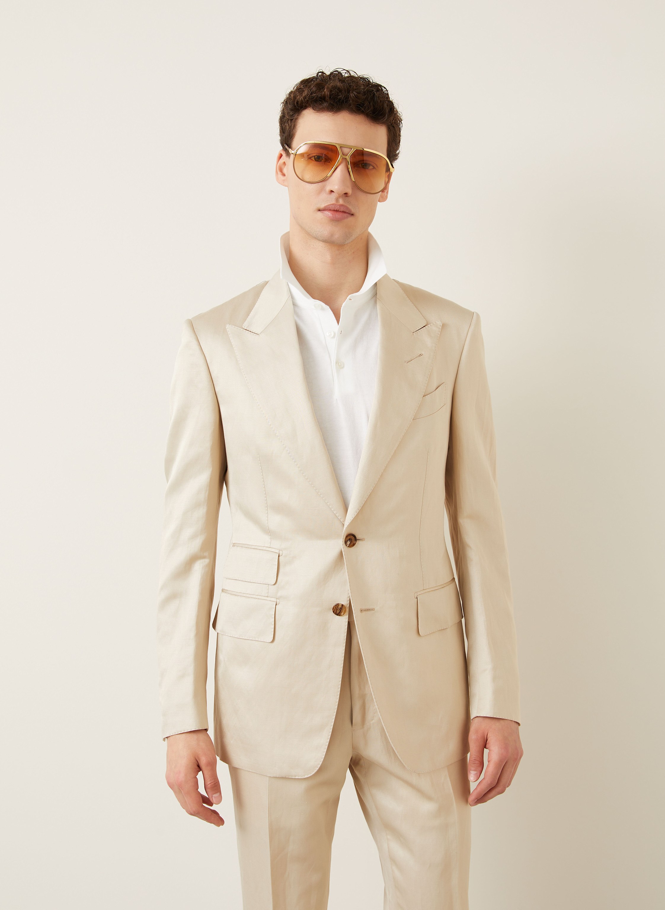 Thumbnail - Tom Ford Anzug Regular Fit Mit Seide Und Leinen beige