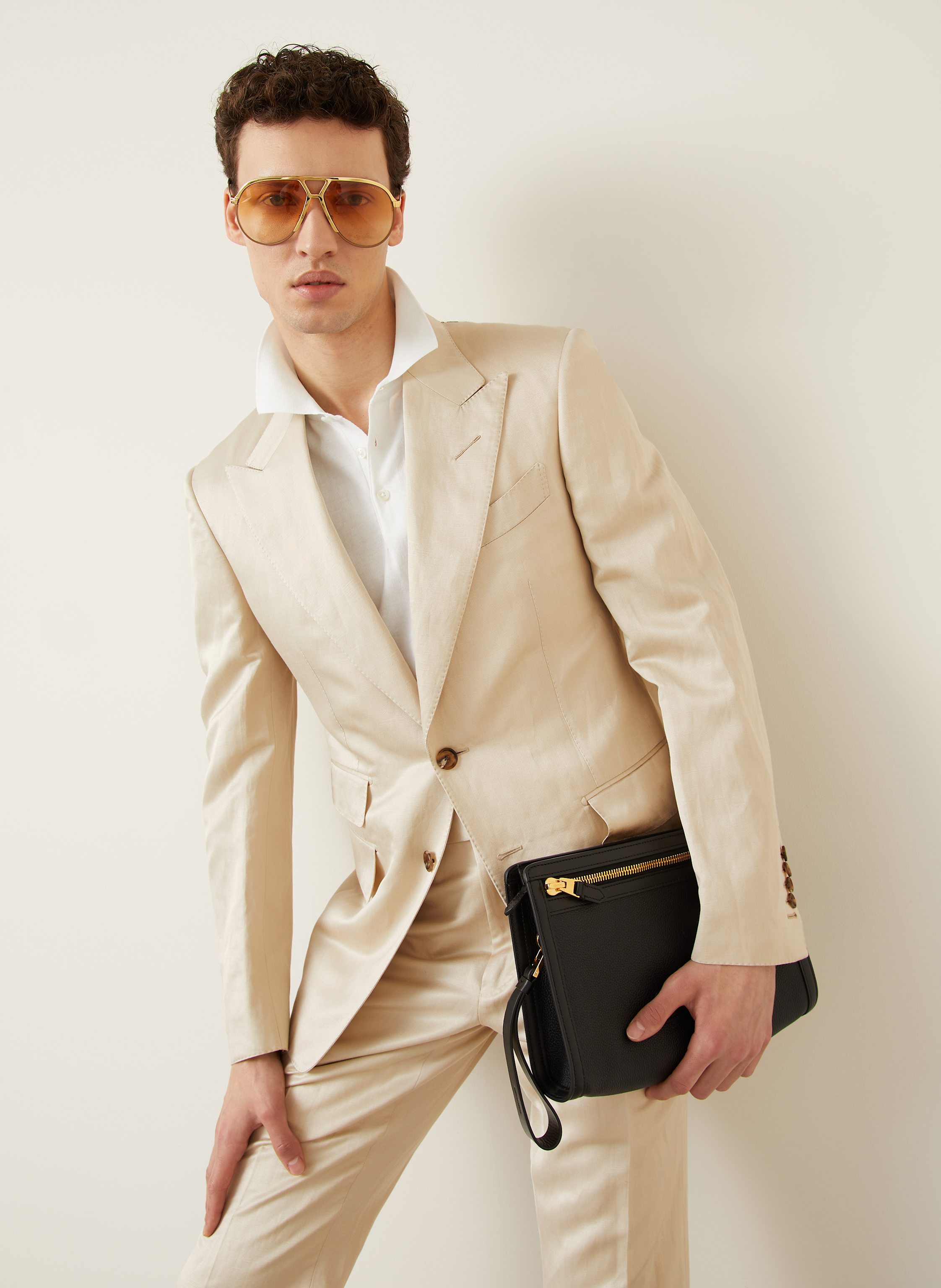 Thumbnail - Tom Ford Anzug Regular Fit Mit Seide Und Leinen beige