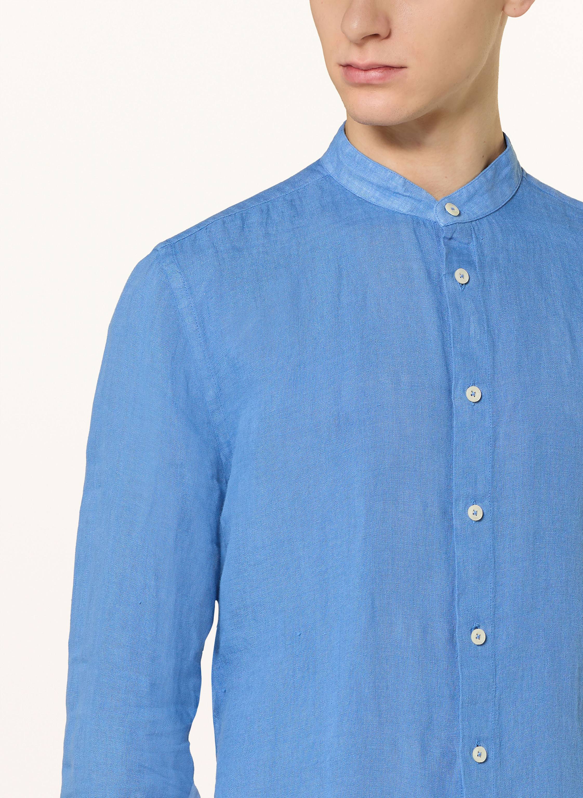 Thumbnail - 120%Lino Leinenhemd Slim Fit Mit Stehkragen blau