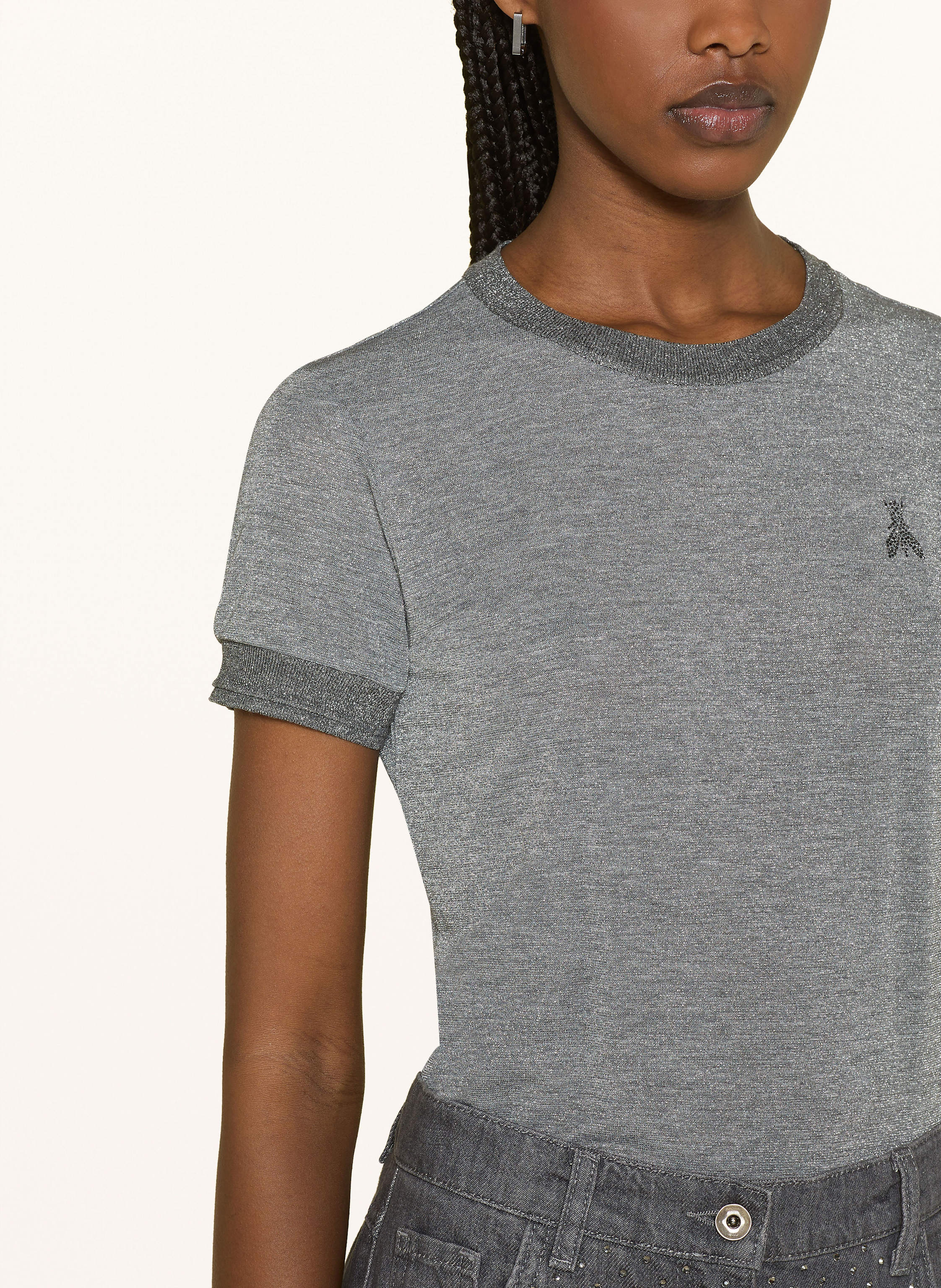 Thumbnail - Patrizia Pepe Strickshirt Mit Glitzergarn grau