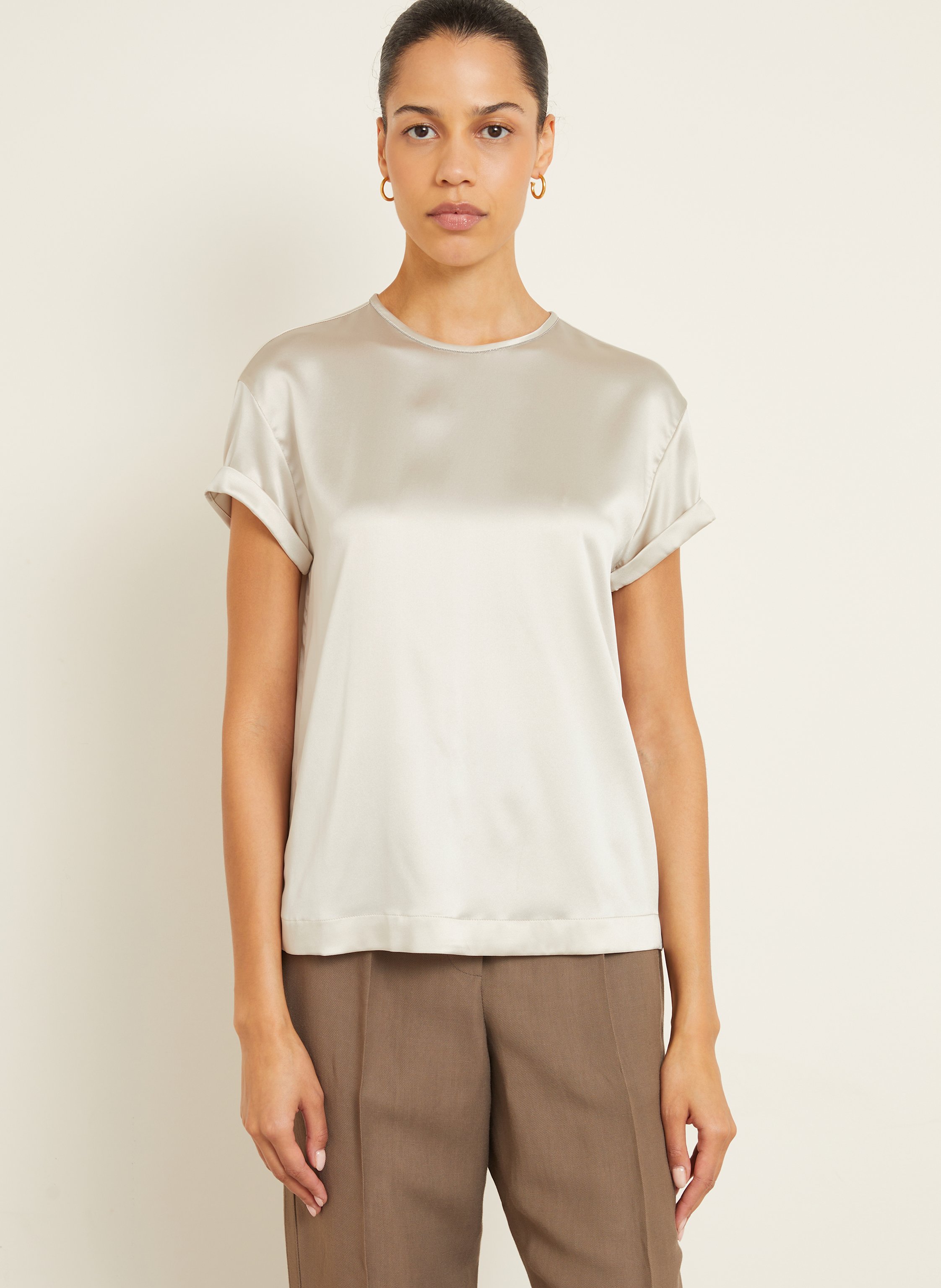 Thumbnail - Brunello Cucinelli Blusenshirt Aus Seide Mit Schmucksteinen braun