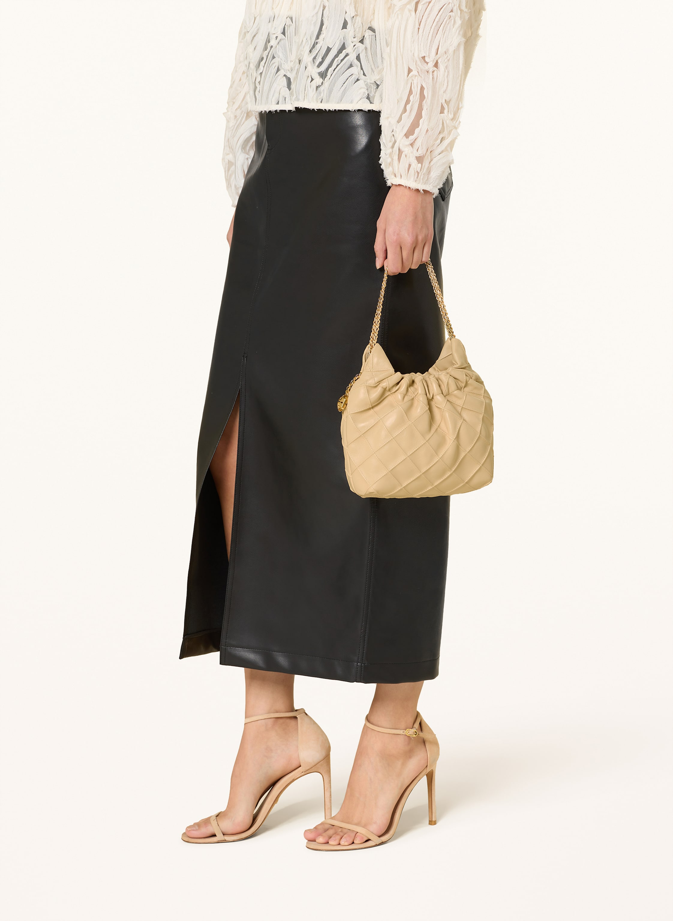 Thumbnail - Tory Burch Beuteltasche Fleming beige