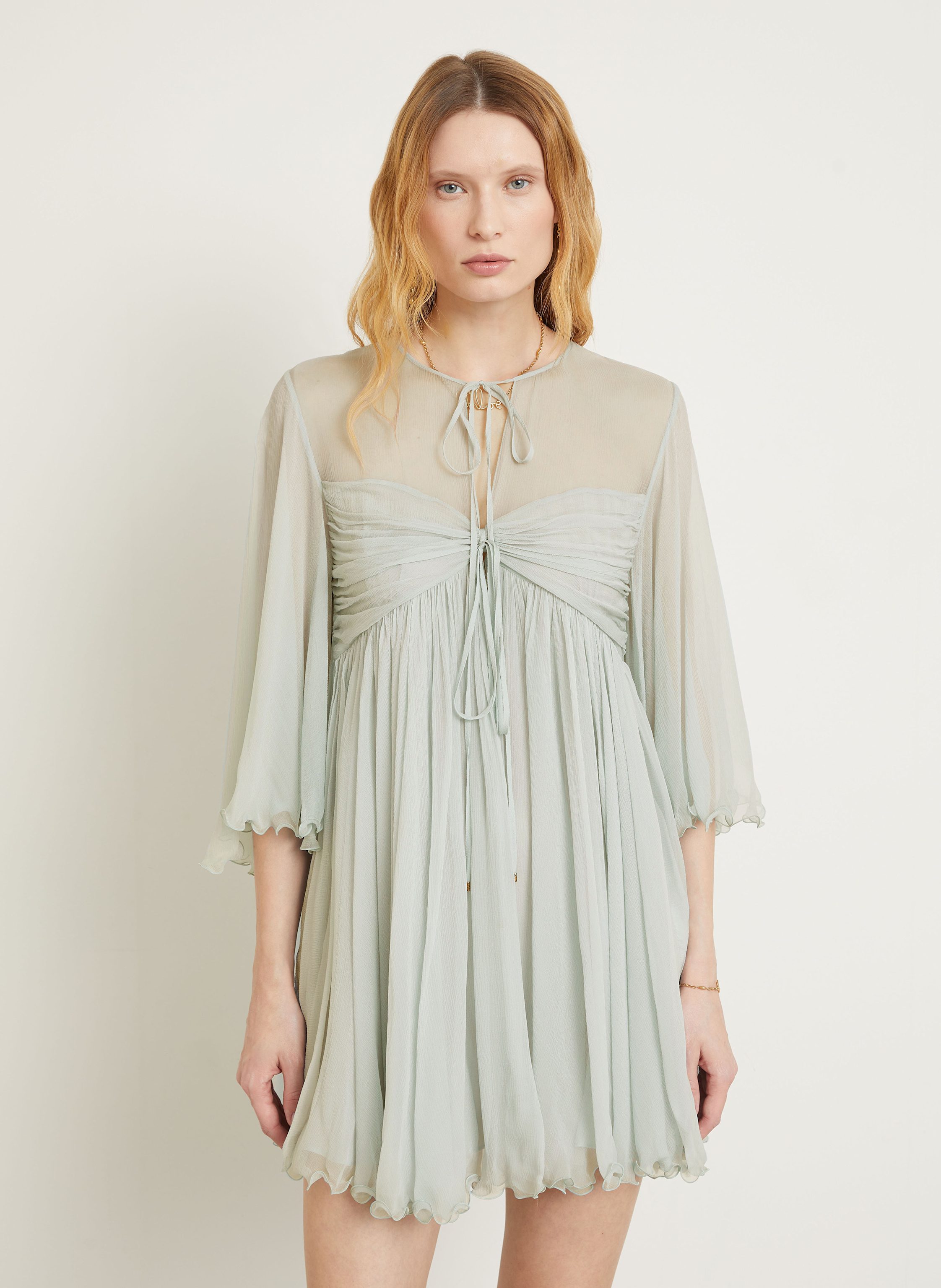 Thumbnail - Chloé Seidenkleid Mit 3/4-Arm grau