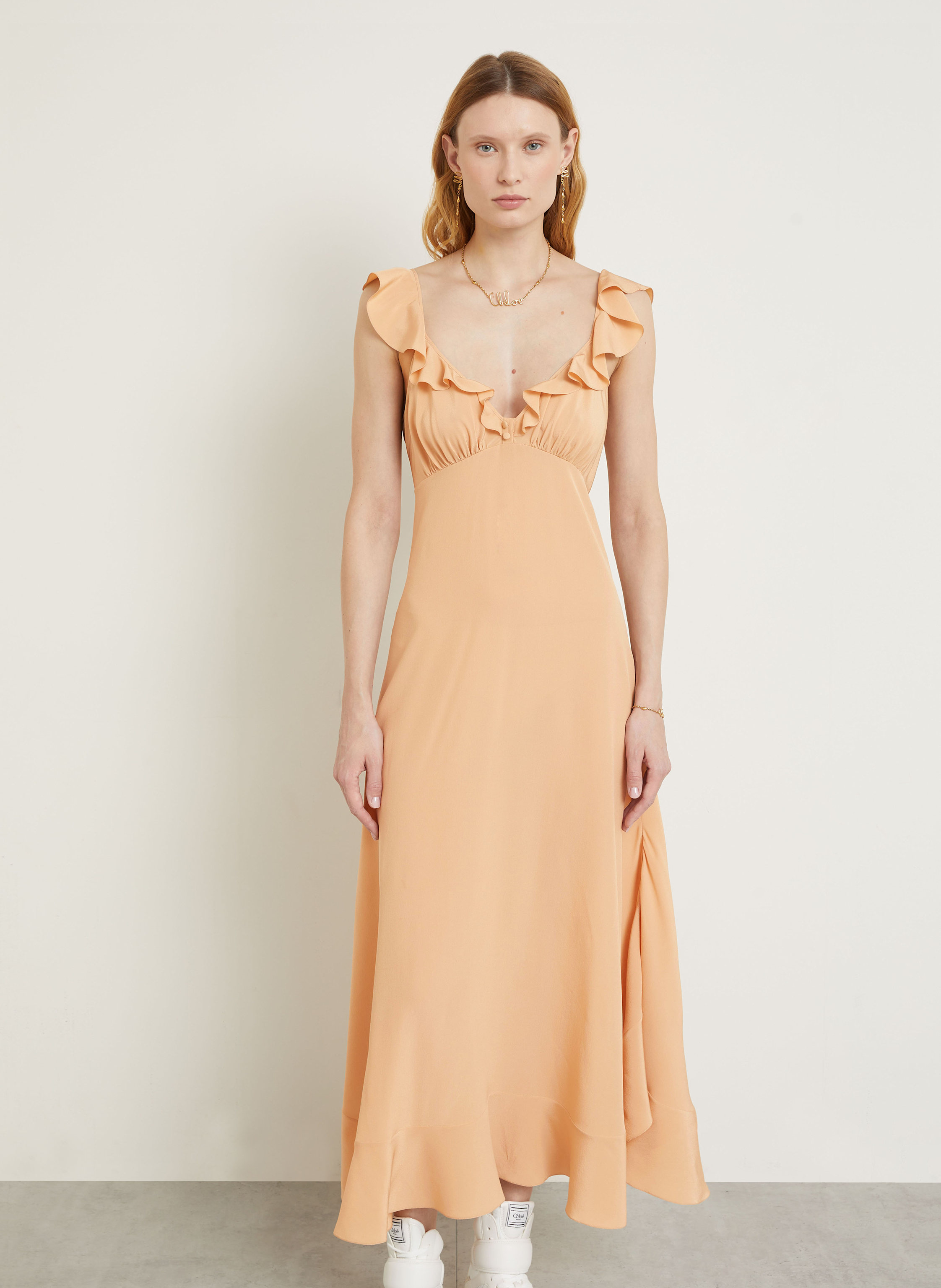 Thumbnail - Chloé Seidenkleid Mit Volants braun