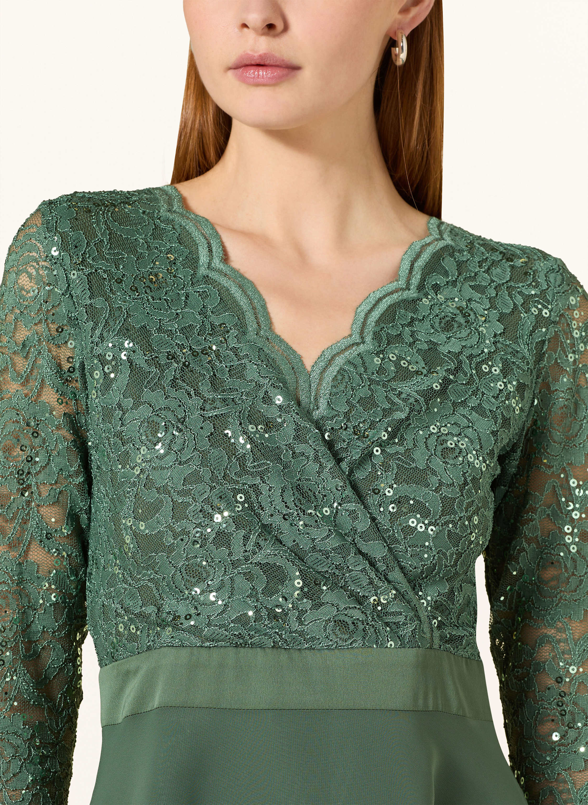 Thumbnail - Swing Cocktailkleid Mit 3/4-Arm Und Spitze gruen