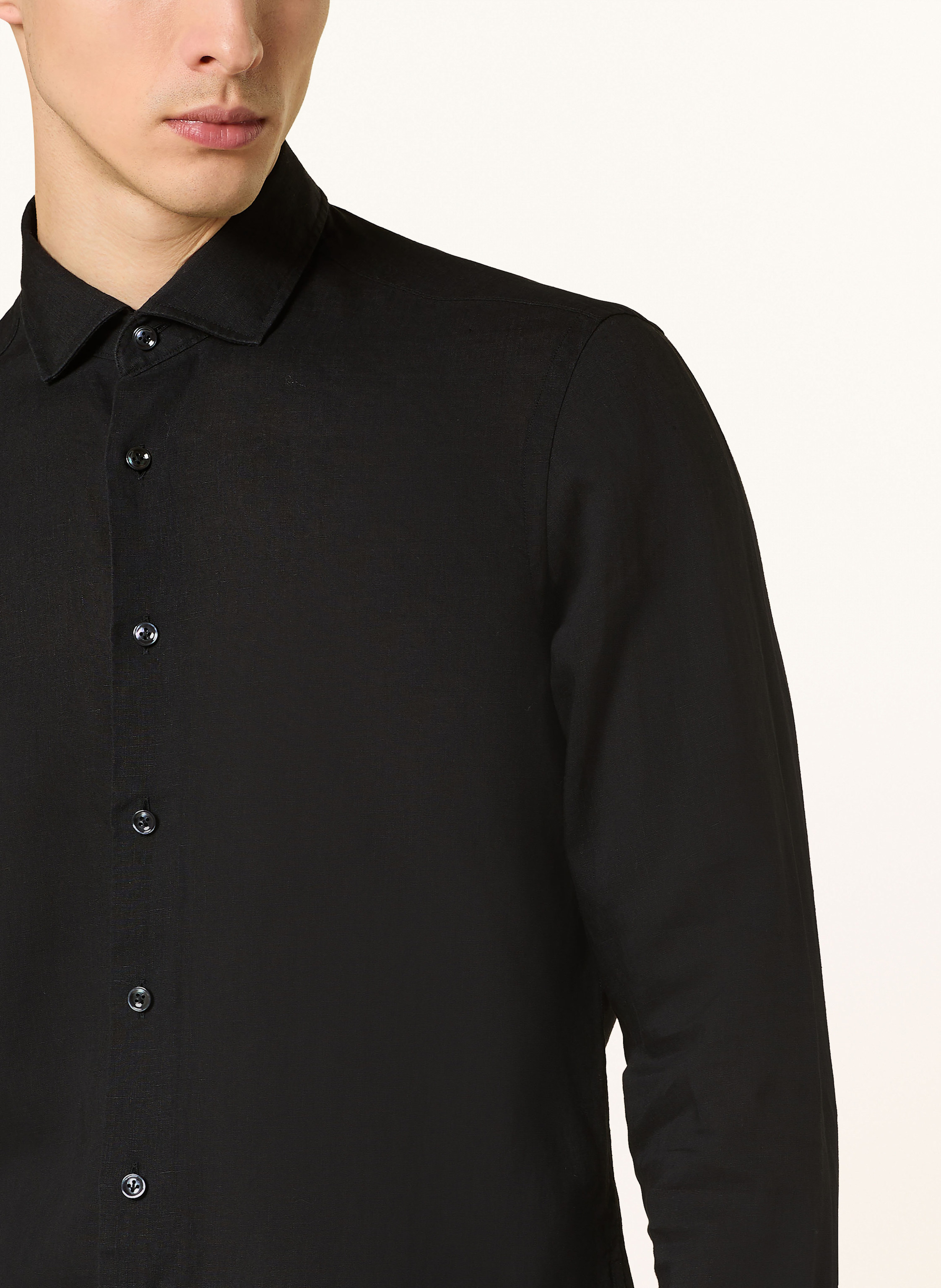 Thumbnail - Olymp Signature Leinenhemd Tailored Fit schwarz