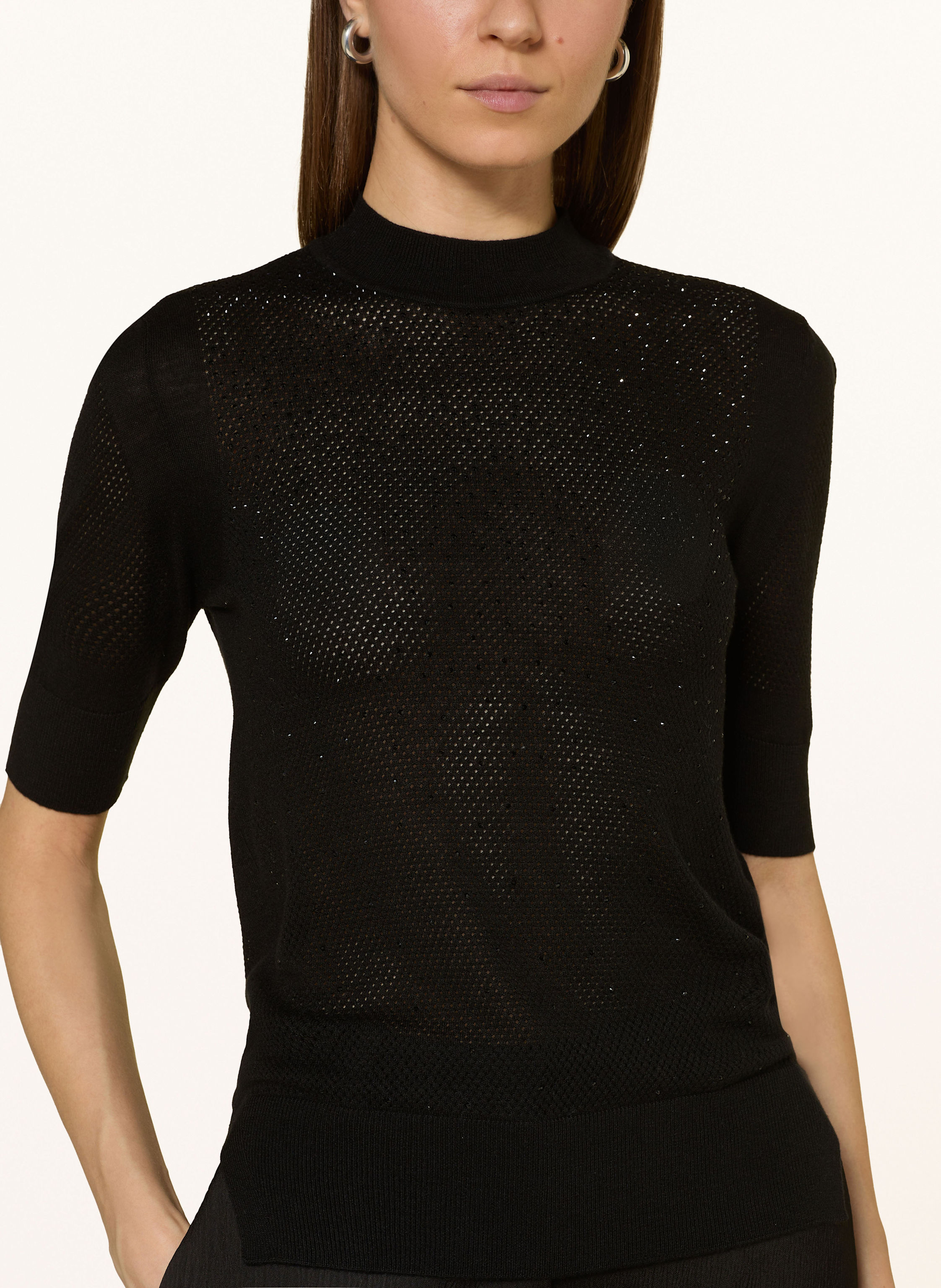 Thumbnail - Max Mara Studio Strickshirt Spigola Mit Seide Und Schmucksteinen schwarz