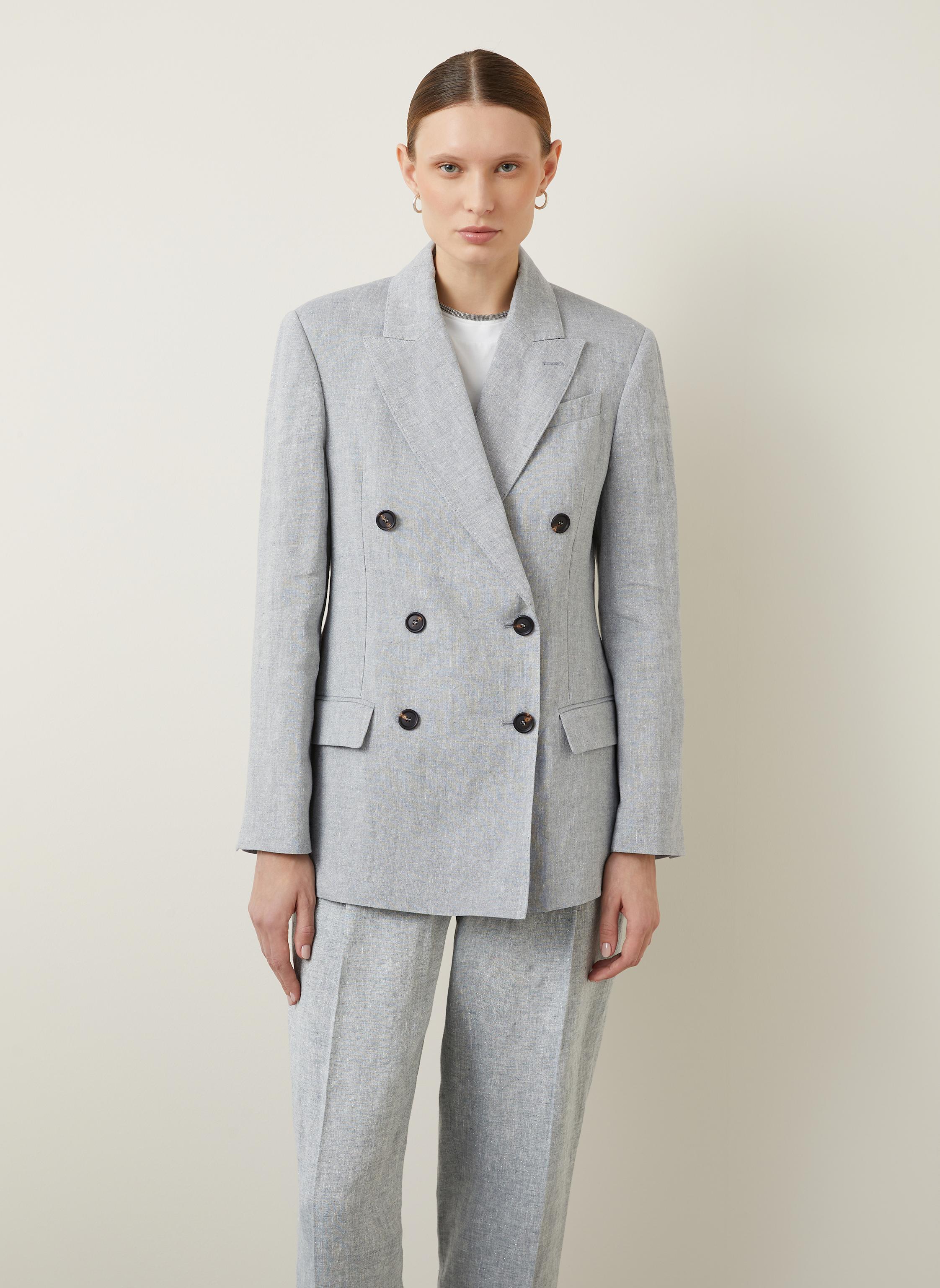Thumbnail - Brunello Cucinelli Leinenblazer Mit Glitzergarn grau