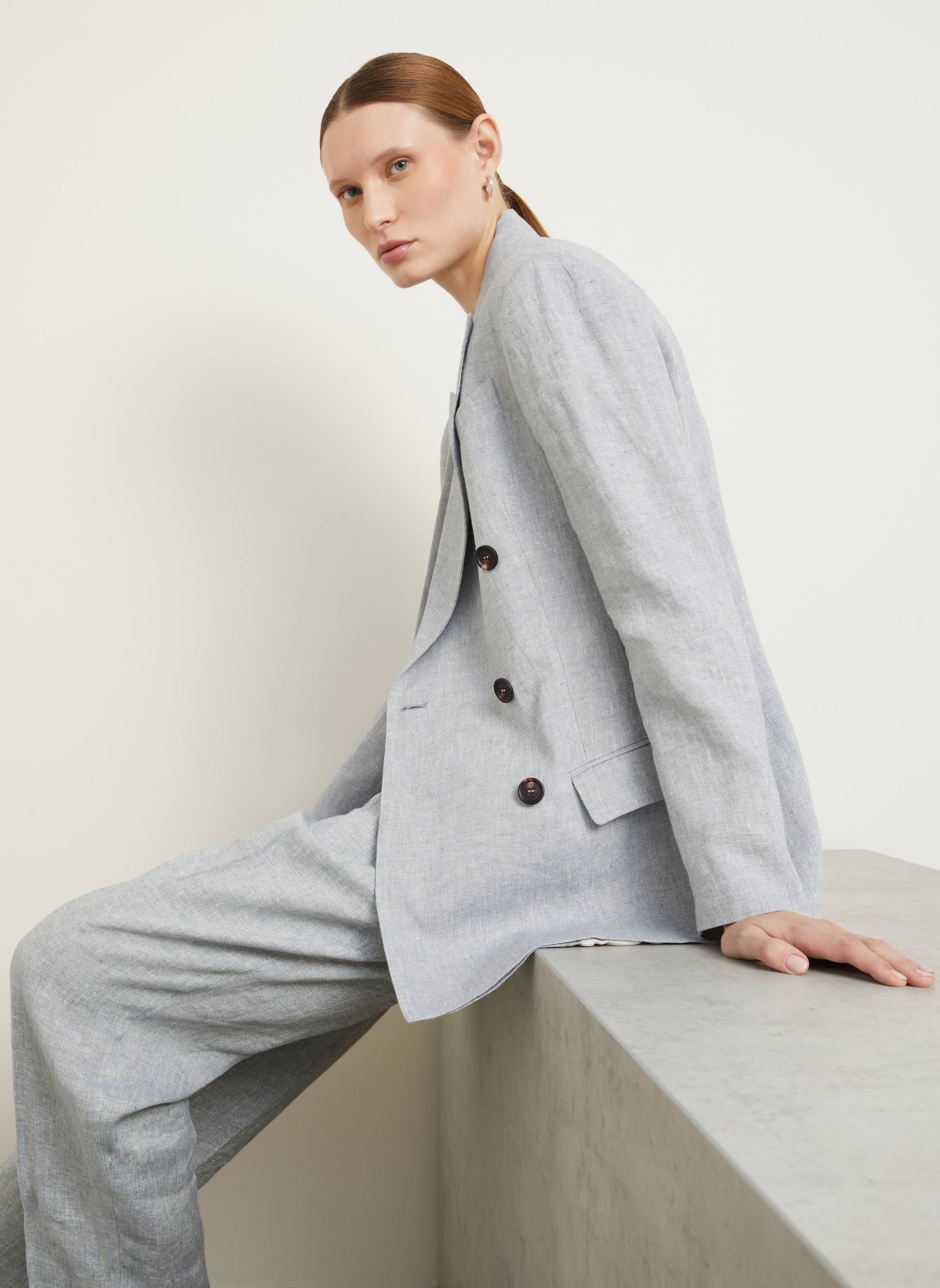 Thumbnail - Brunello Cucinelli Leinenblazer Mit Glitzergarn grau