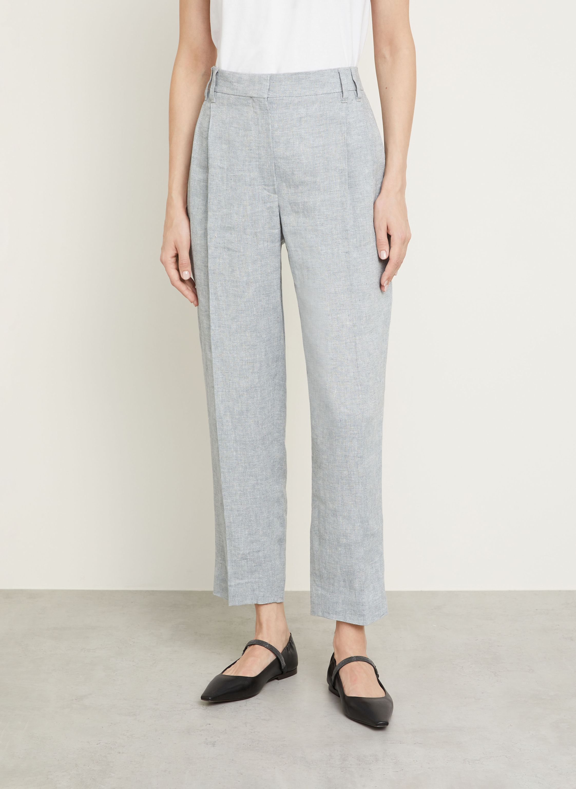 Thumbnail - Brunello Cucinelli Leinenhose Mit Glitzergarn grau