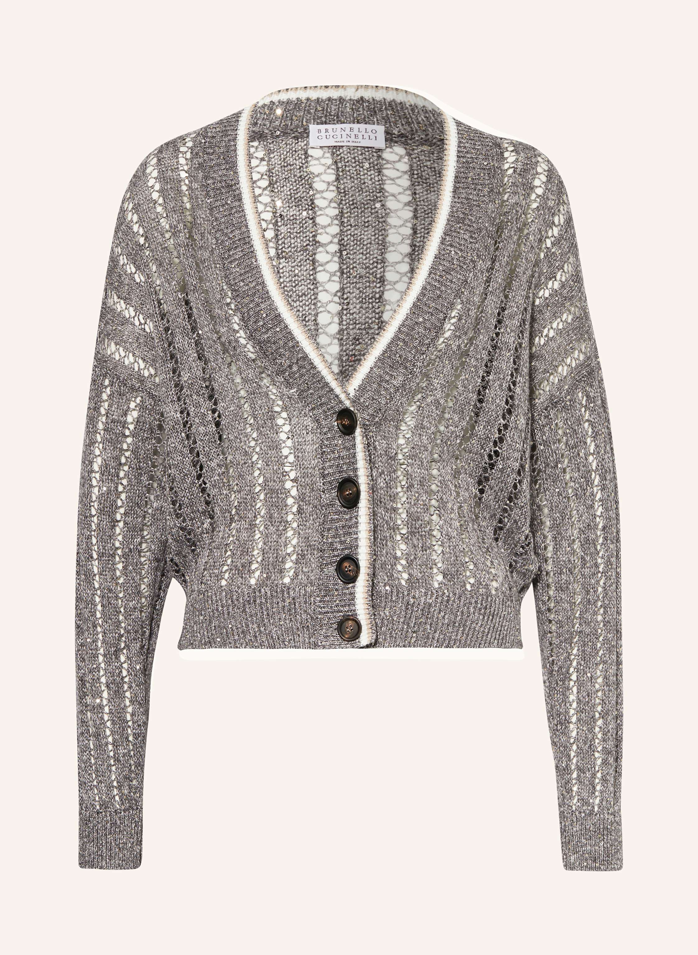 BRUNELLO CUCINELLI Cardigan made of linen with sequins in gray