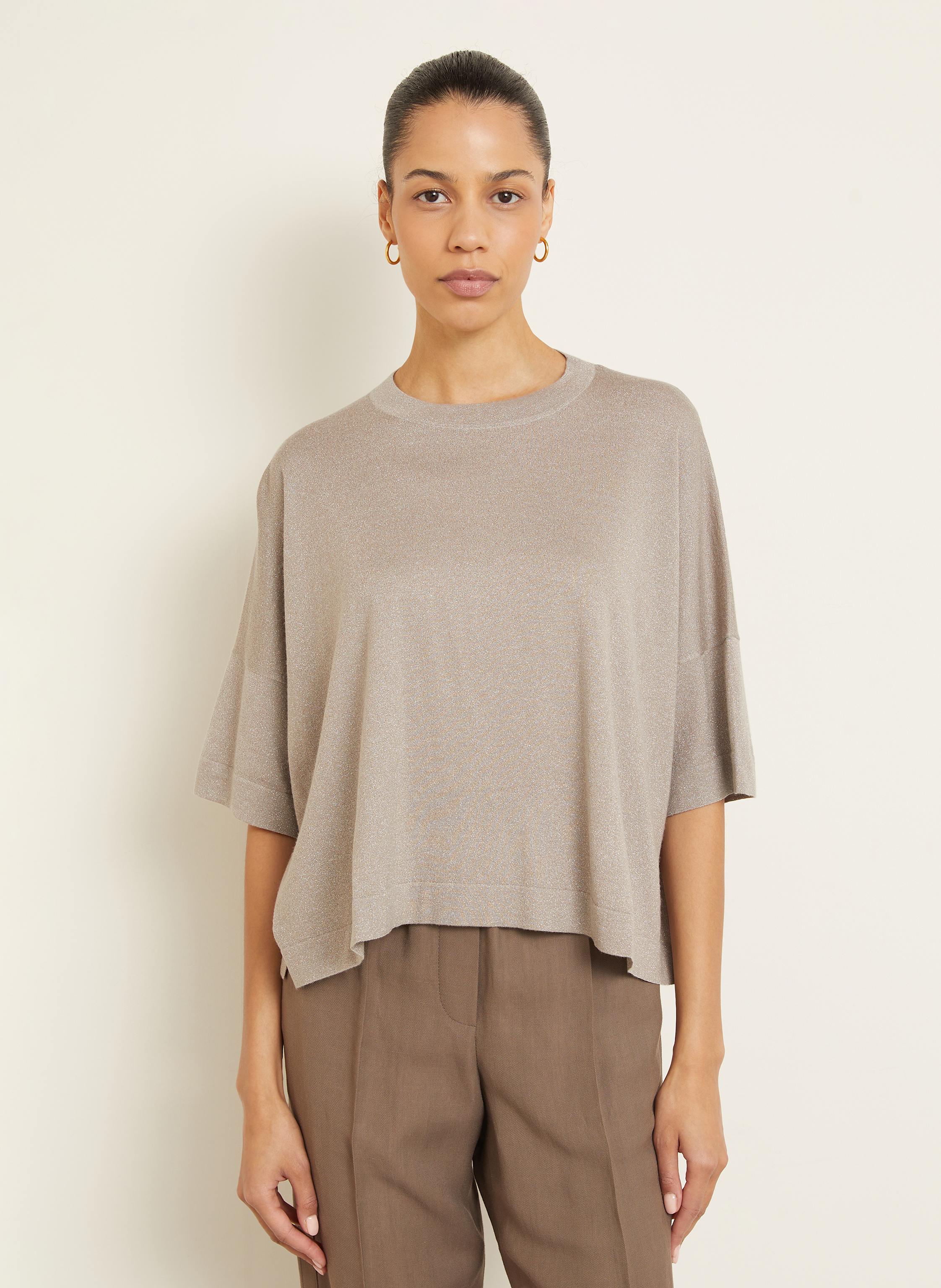 Thumbnail - Brunello Cucinelli Strickshirt Mit Cashmere Und Glitzergarn beige