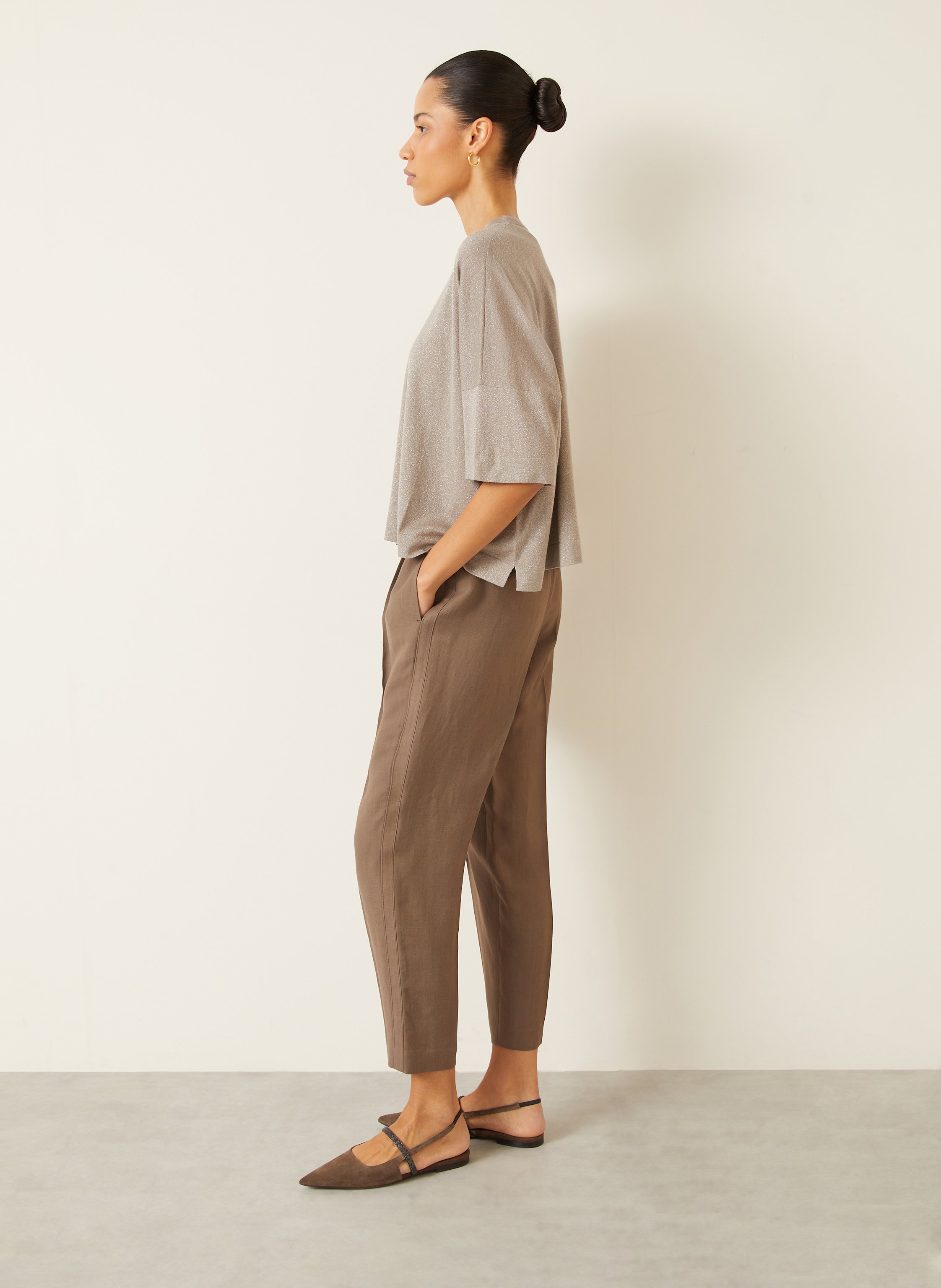 Thumbnail - Brunello Cucinelli Strickshirt Mit Cashmere Und Glitzergarn beige
