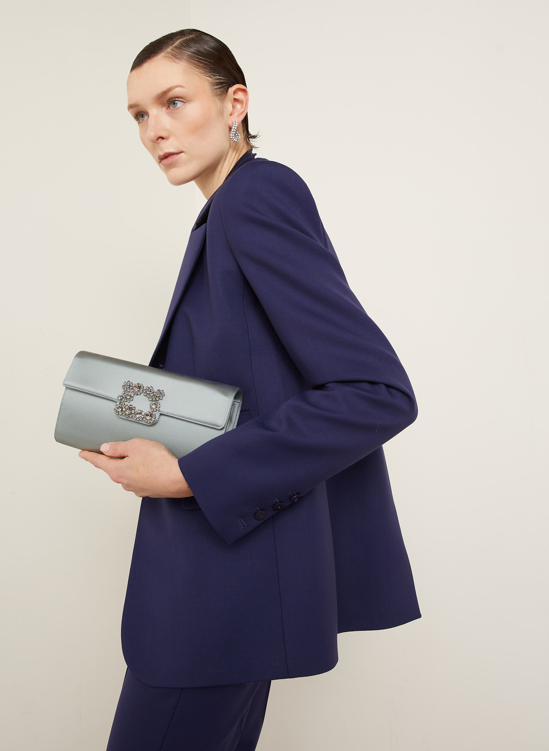 Thumbnail - Roger Vivier Clutch Mit Schmucksteinen grau