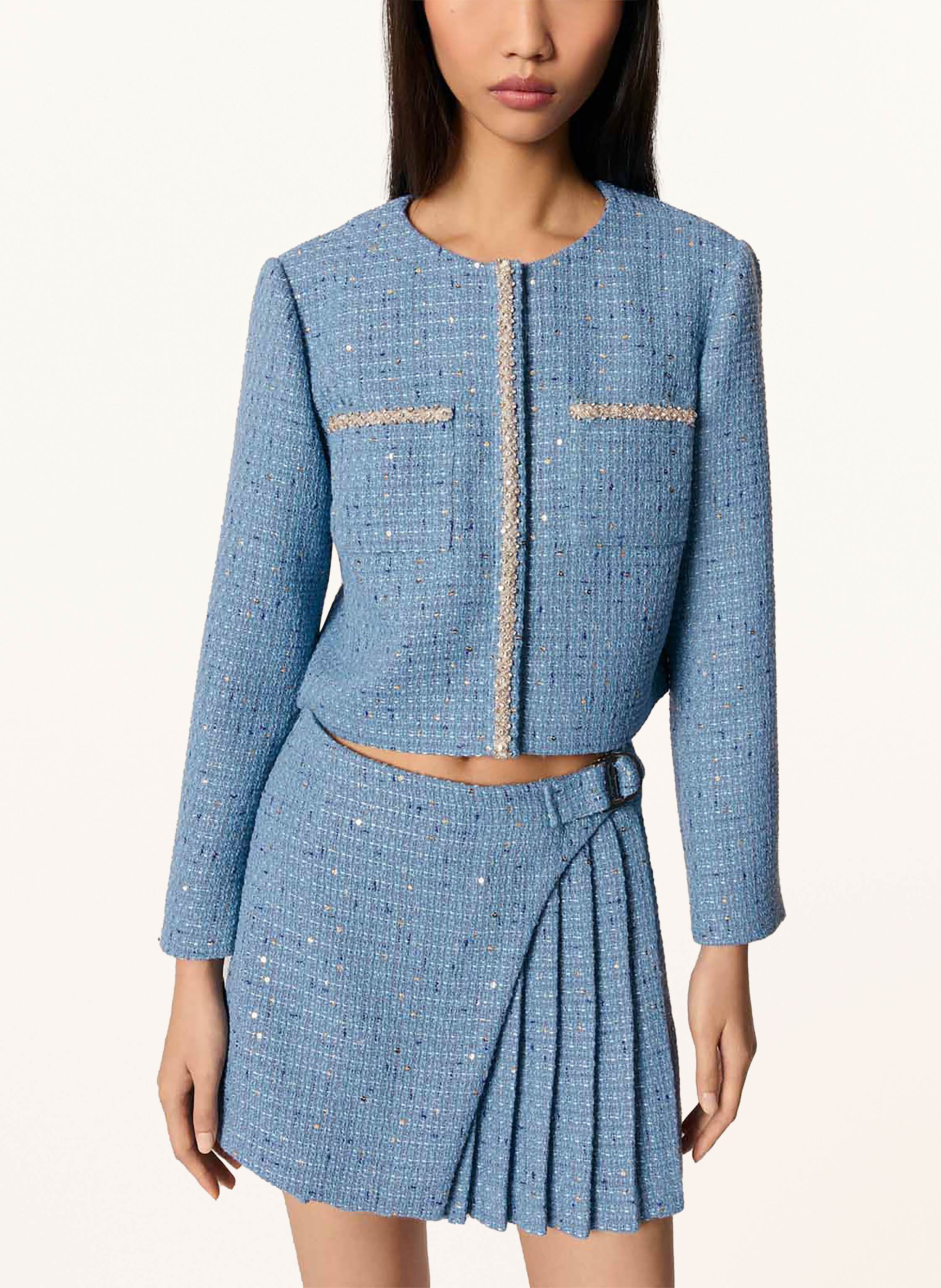 Thumbnail - Maje Tweed-Jacke Mit Schmucksteinen blau