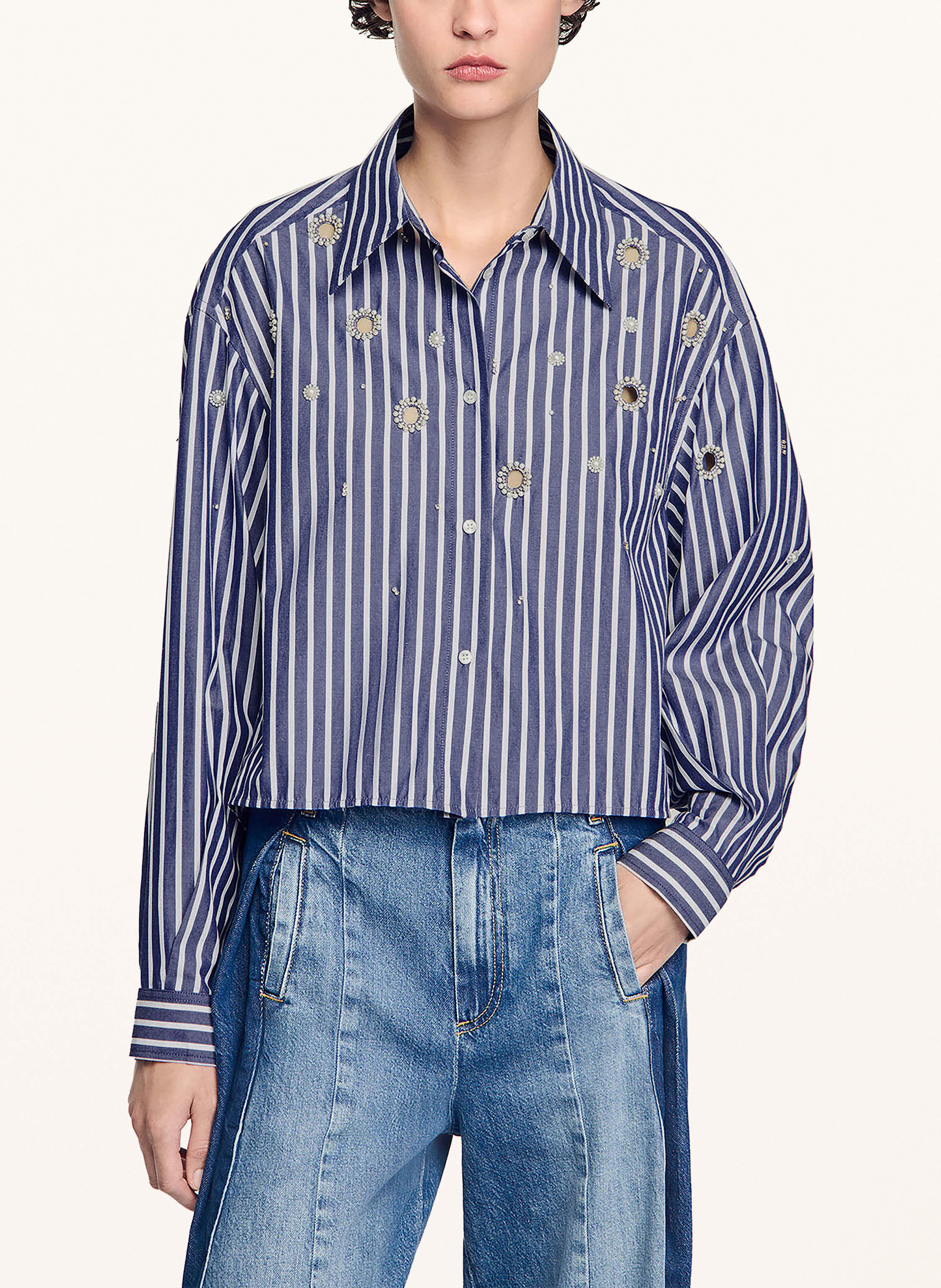 Thumbnail - Sandro Hemdbluse Mit Schmucksteinen blau