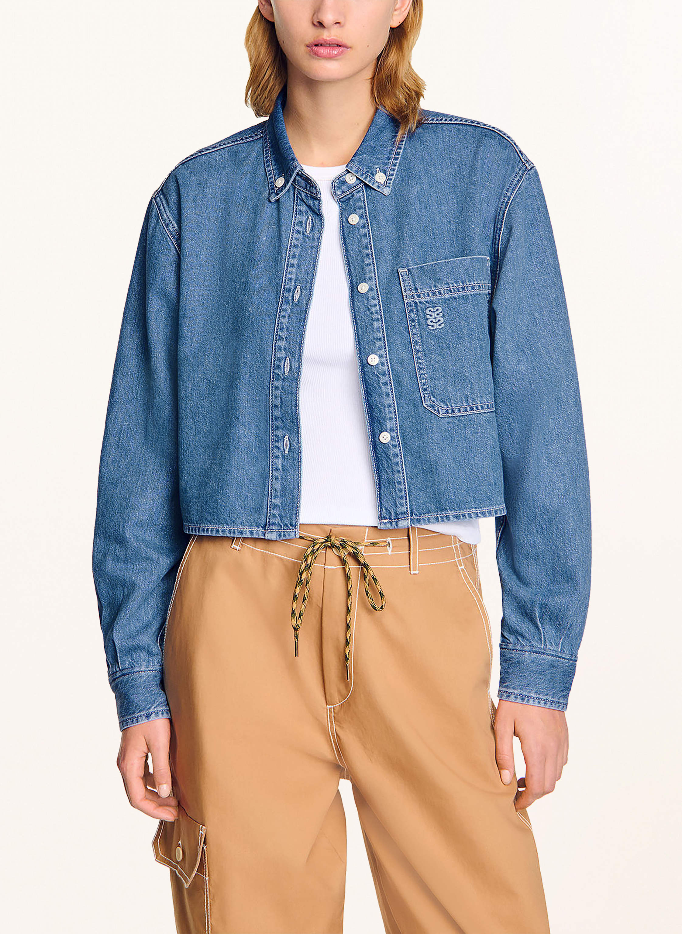 Thumbnail - Sandro Cropped-Jeansbluse blau