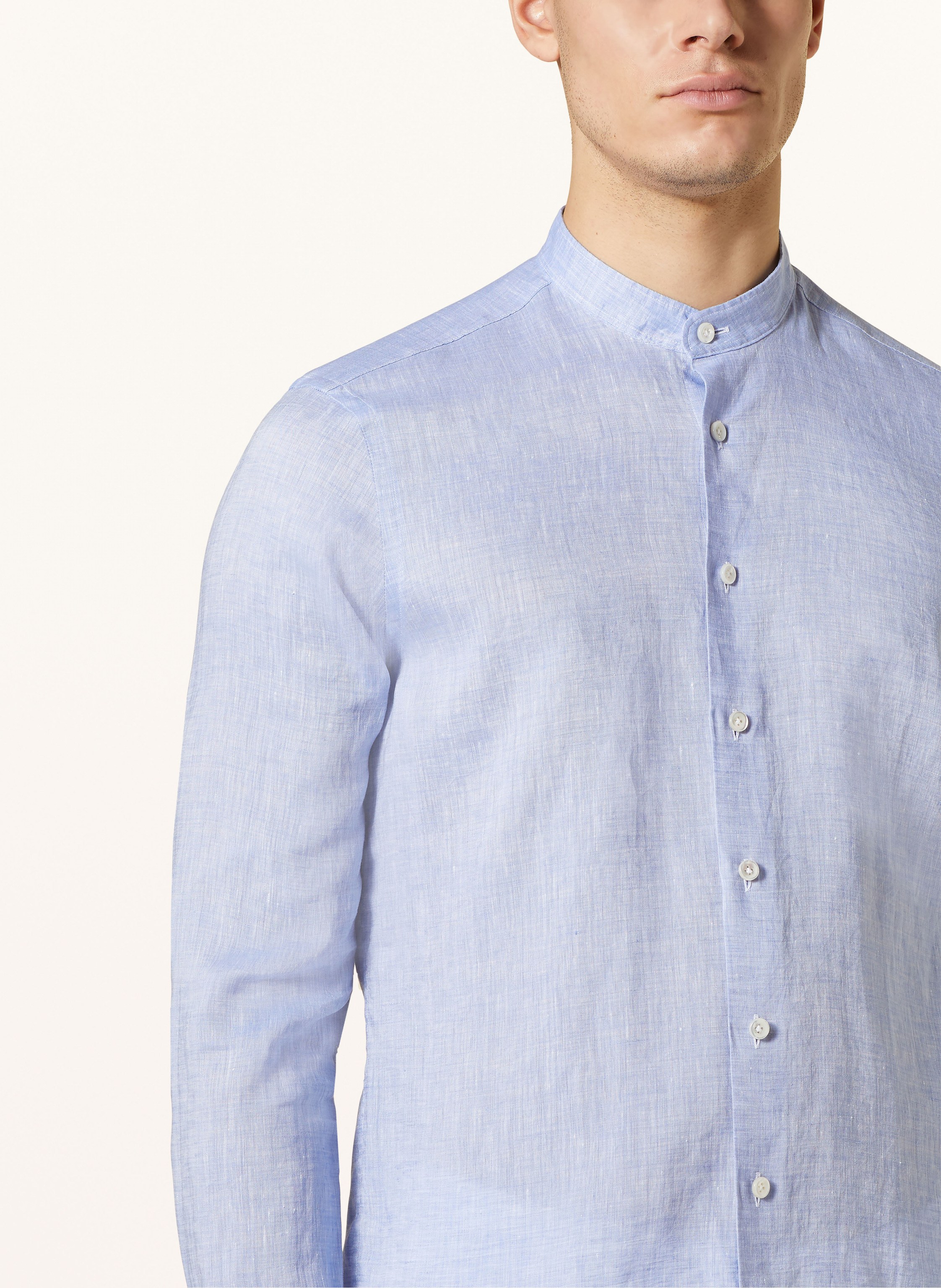 Thumbnail - Olymp Signature Leinenhemd Tailored Fit Mit Stehkragen blau