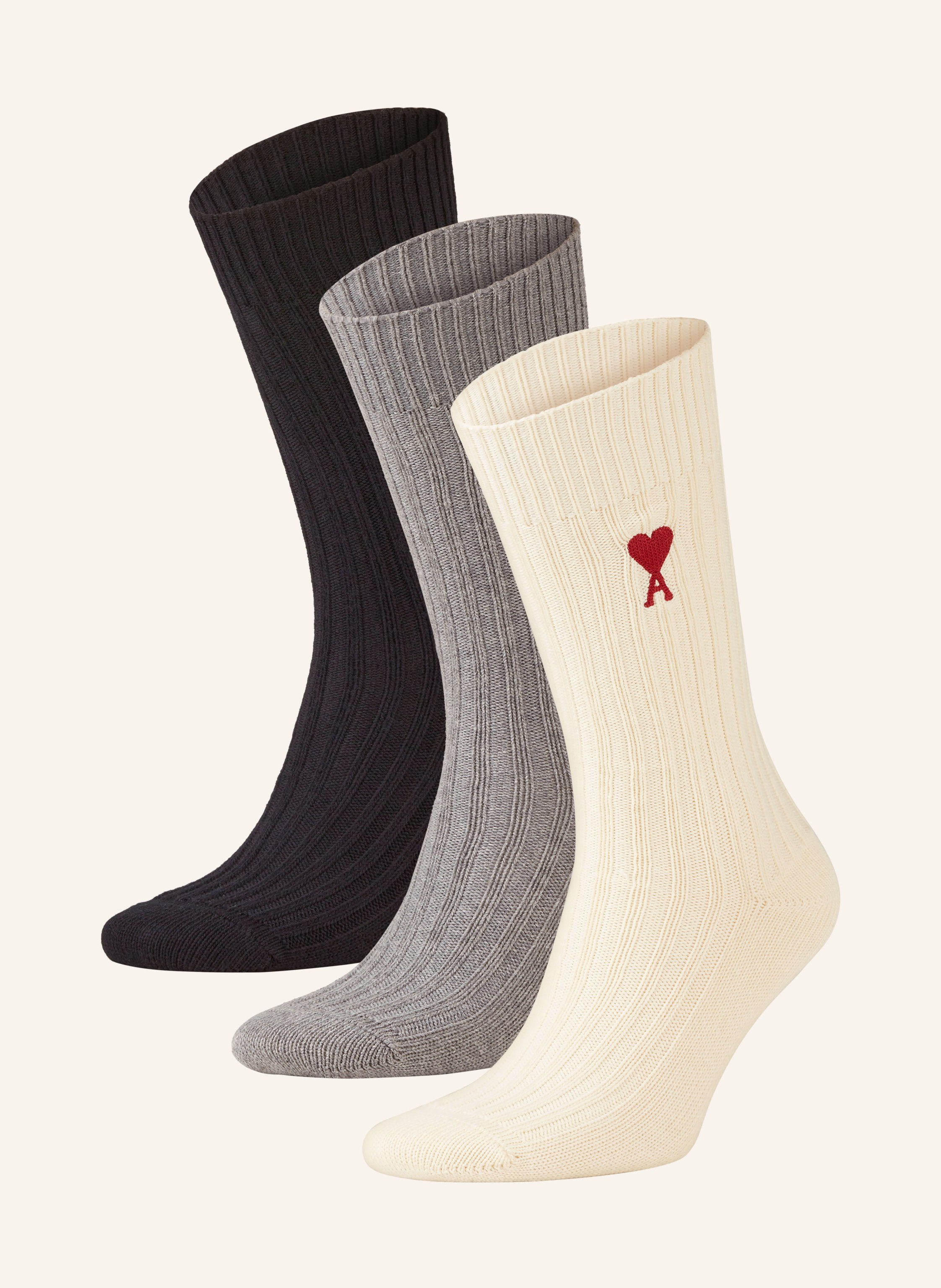 AMI PARIS 3-pack socks in 971 off white/grey/black