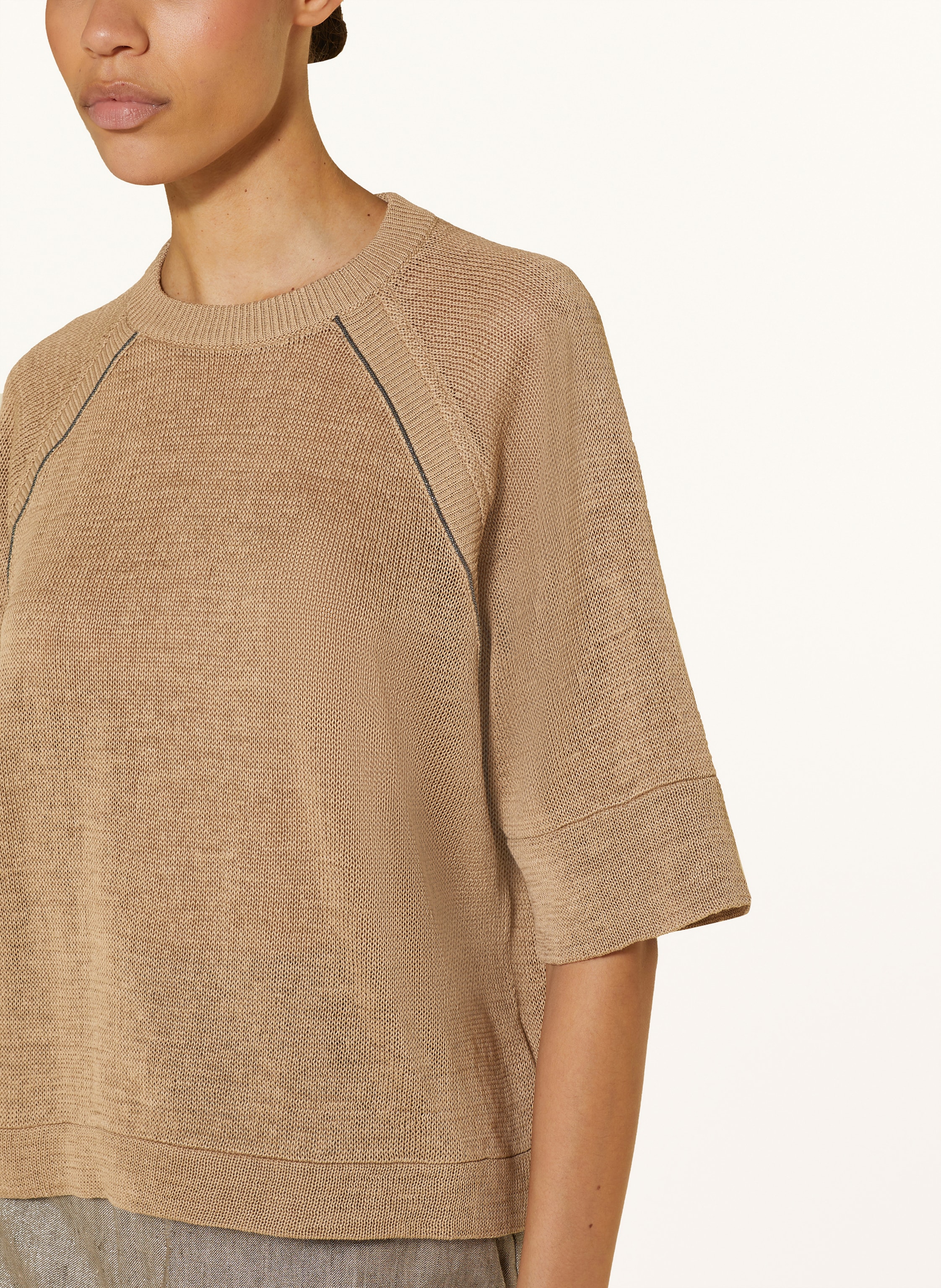 Thumbnail - Brunello Cucinelli Cropped-Strickshirt beige
