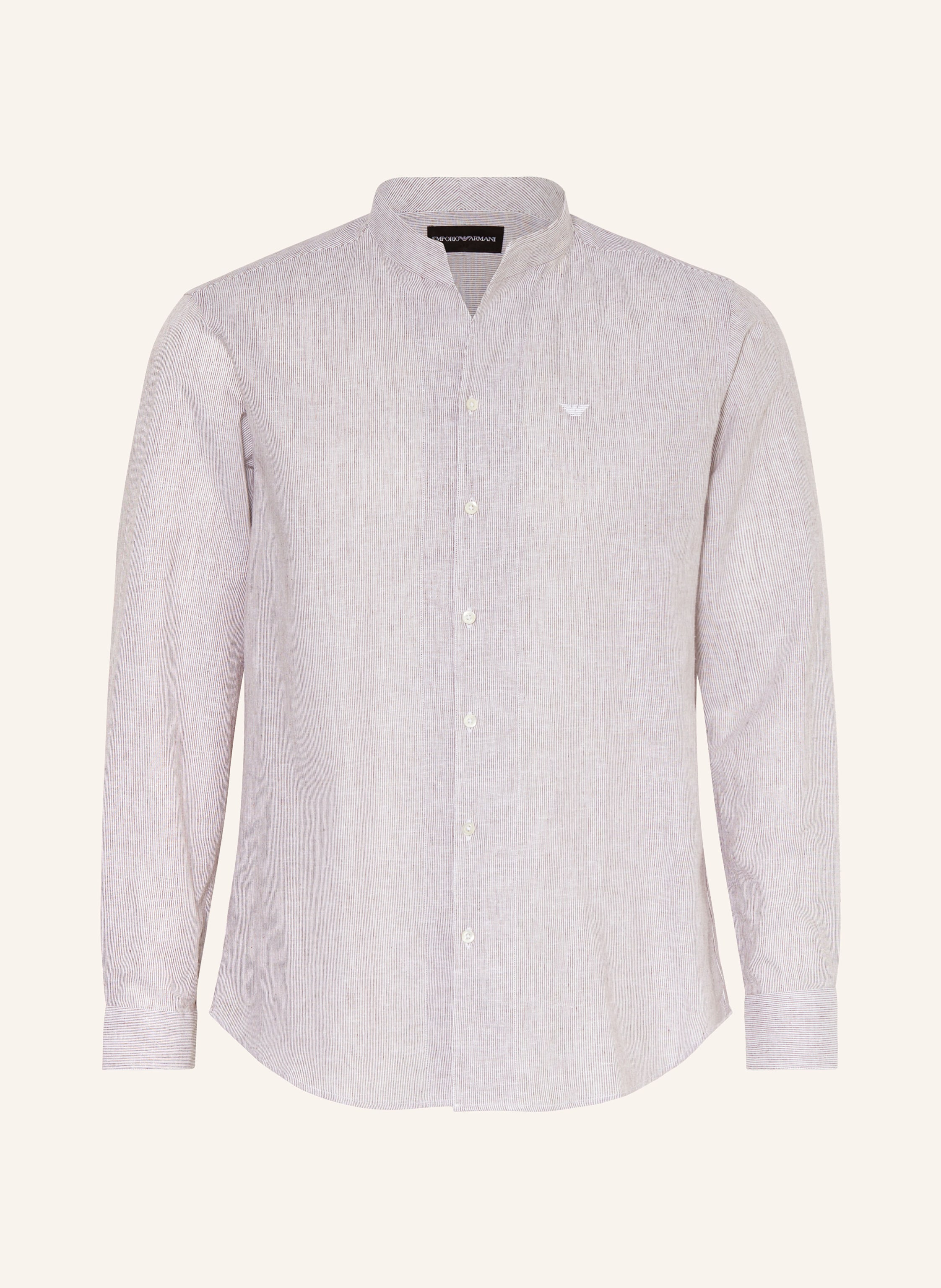 EMPORIO ARMANI Shirt modern fit with linen in brown/ cream