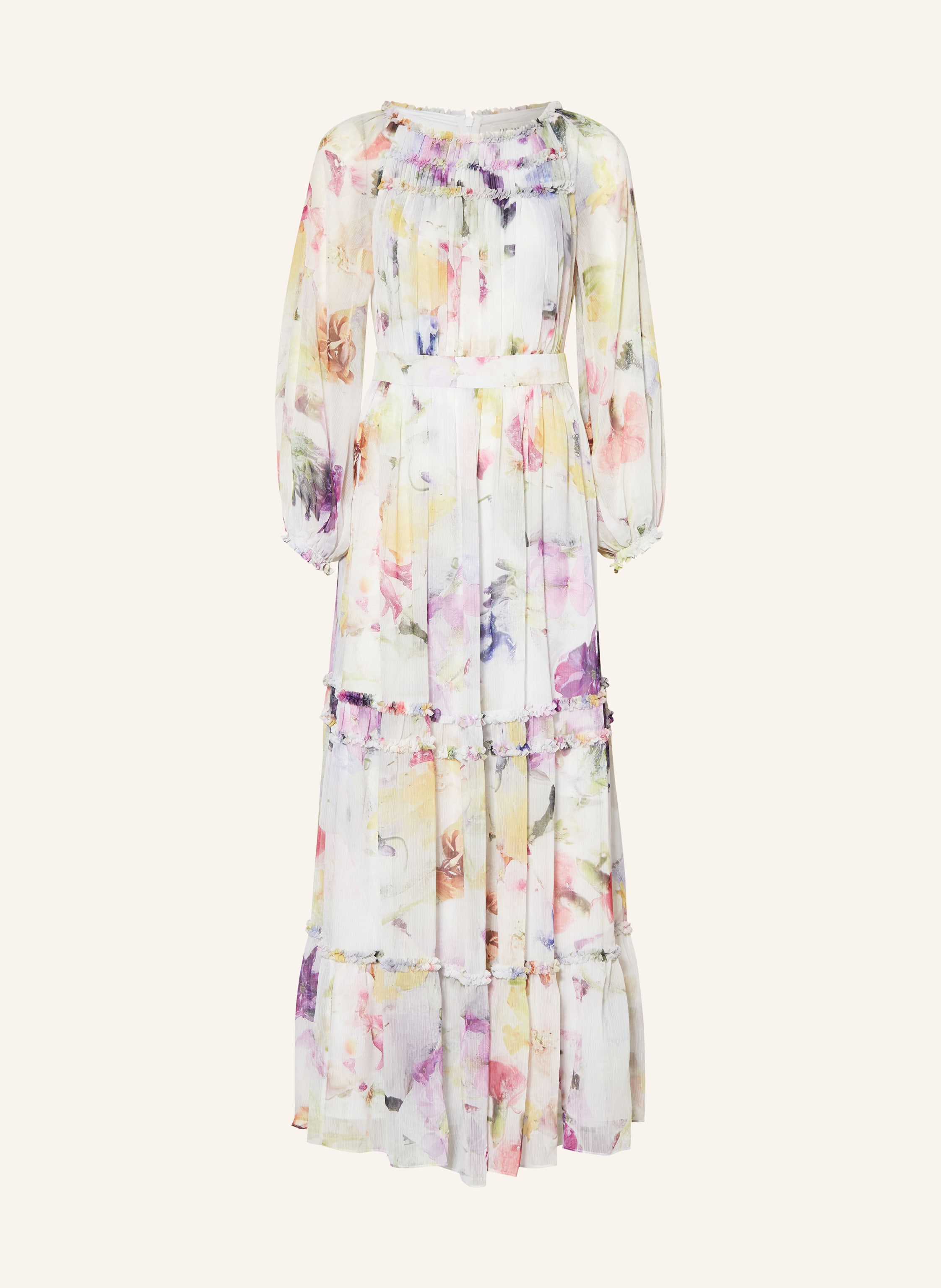 TED BAKER Dress BELLAS with ruffles in white dark yellow green