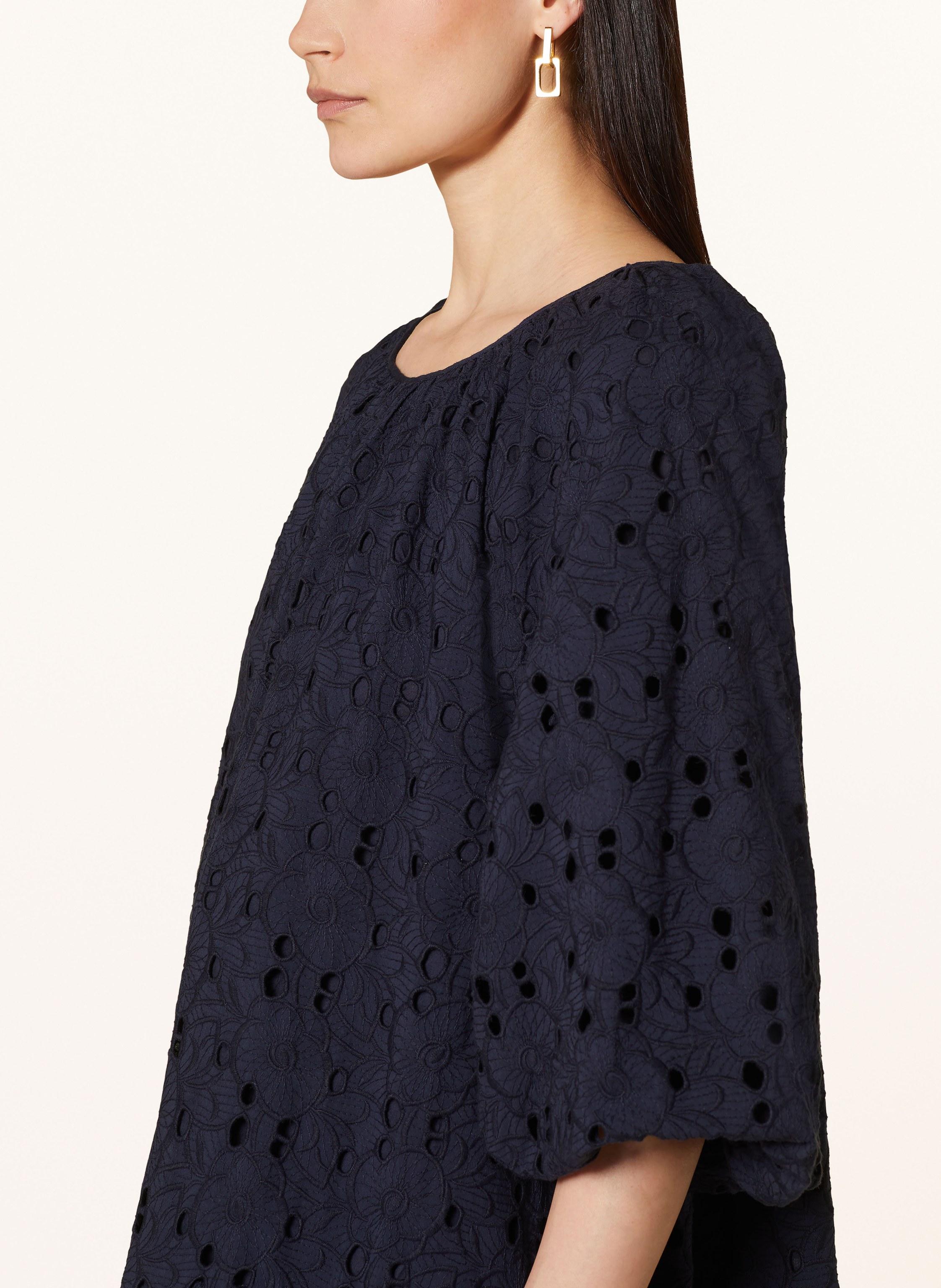 Thumbnail - Rouge Vila Kleid Aus Lochspitze blau