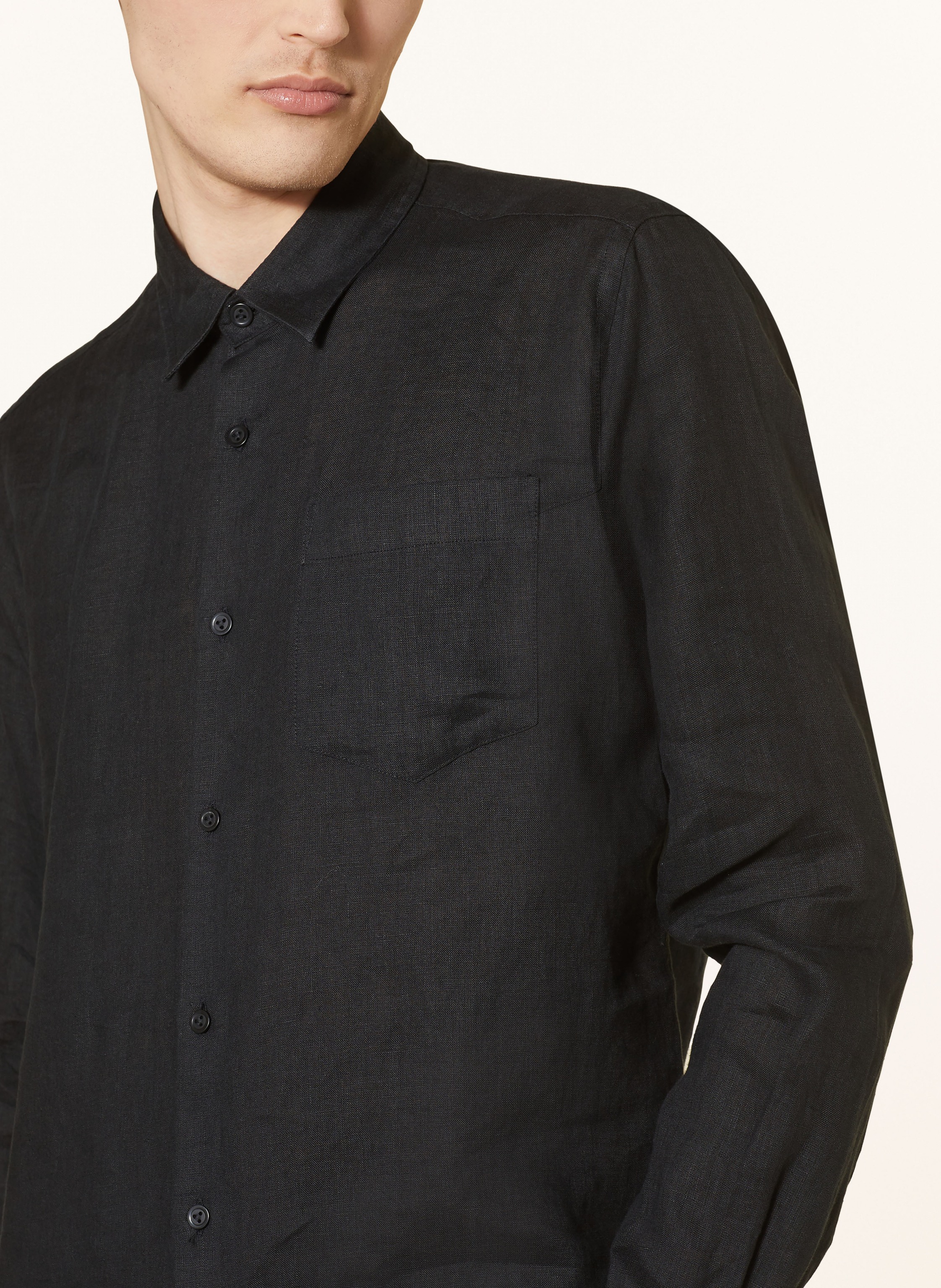 Thumbnail - Vilebrequin Leinenhemd Caroubis Regular Fit schwarz