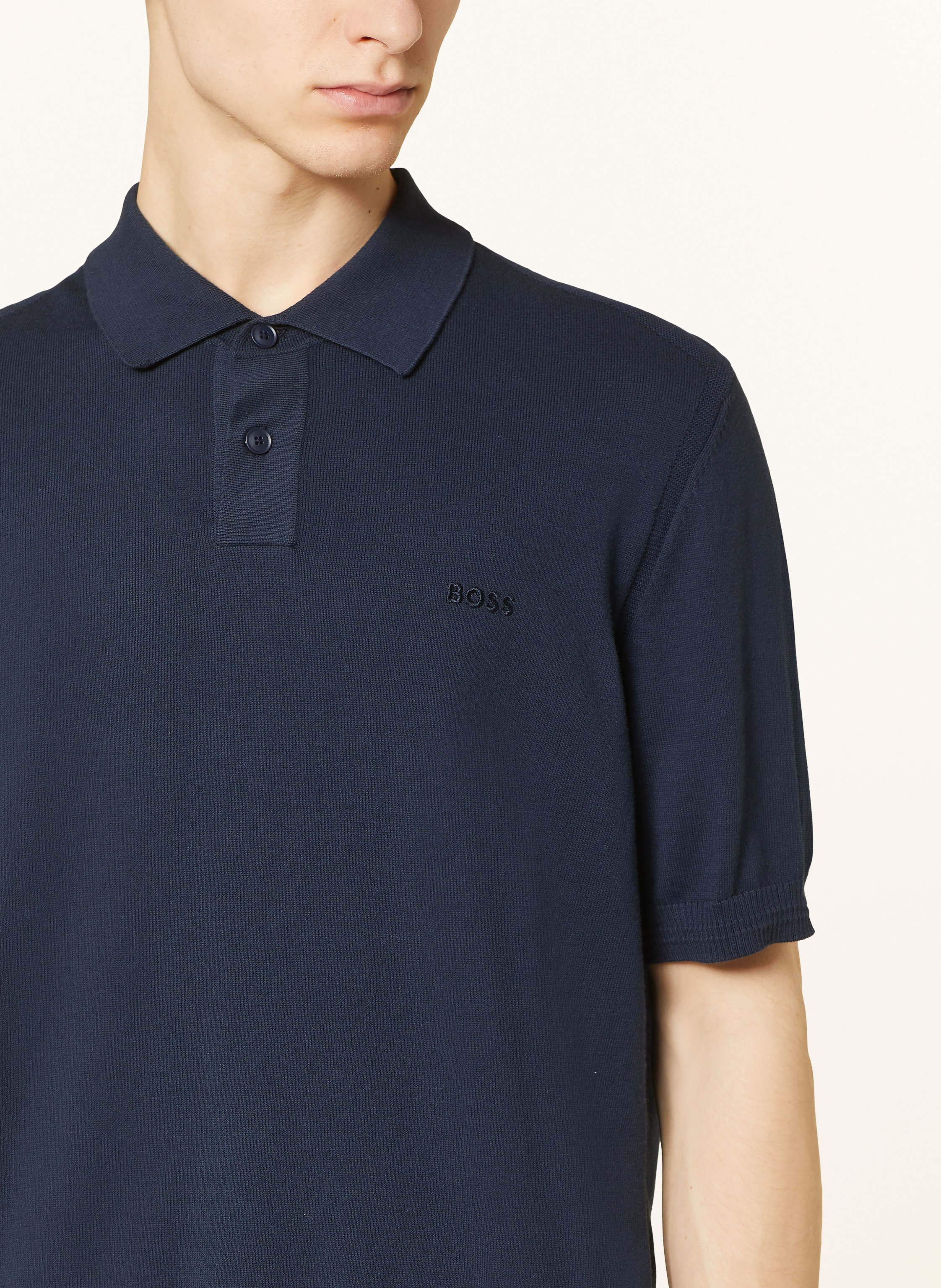 Thumbnail - Boss Strick-Poloshirt Asac blau