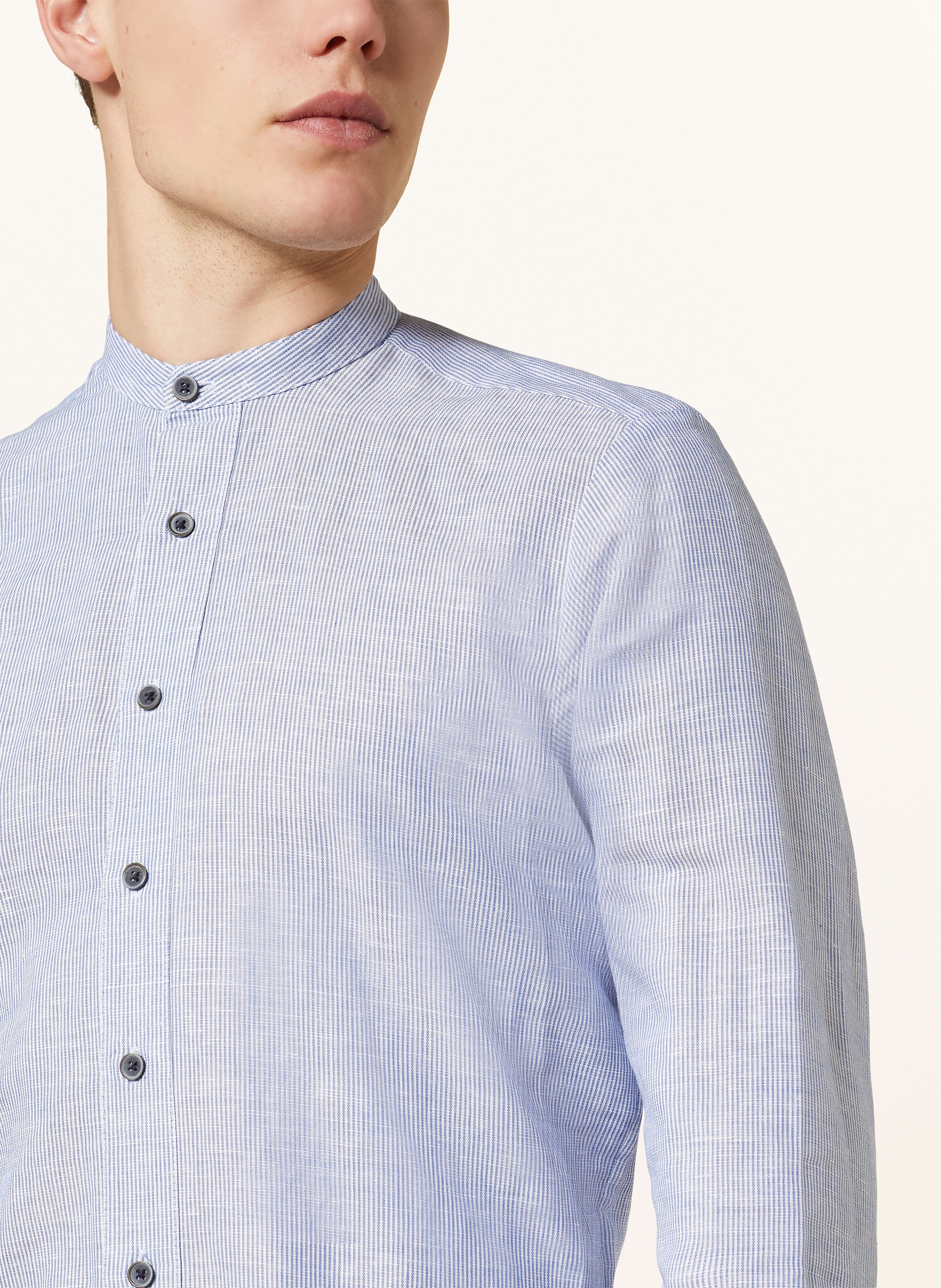 Thumbnail - Hammerschmid Trachtenhemd Slim Fit Mit Stehkragen Mit Leinen blau