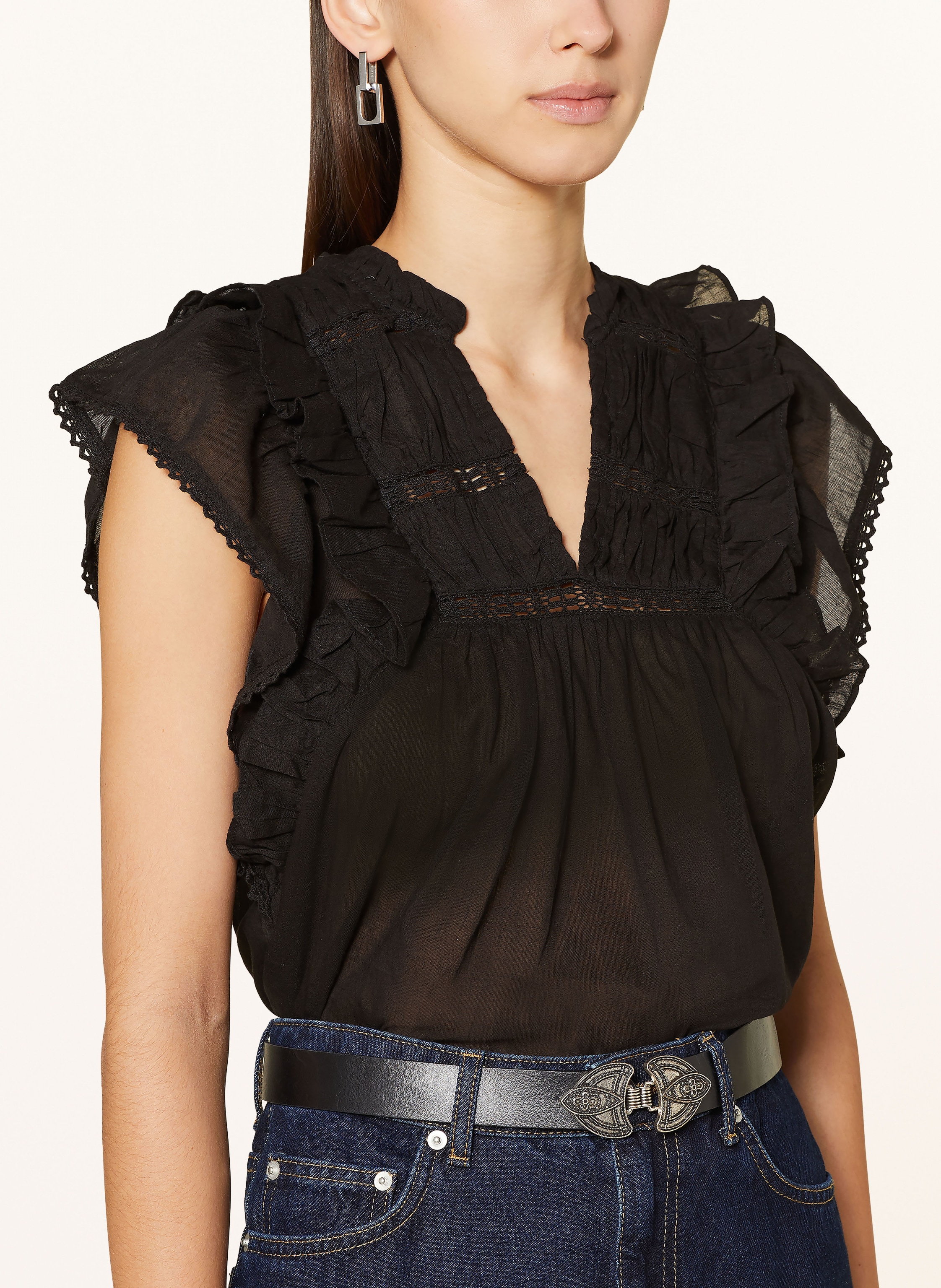 Thumbnail - Neo Noir Blusentop Jayla Mit Spitze Und Rüschen schwarz