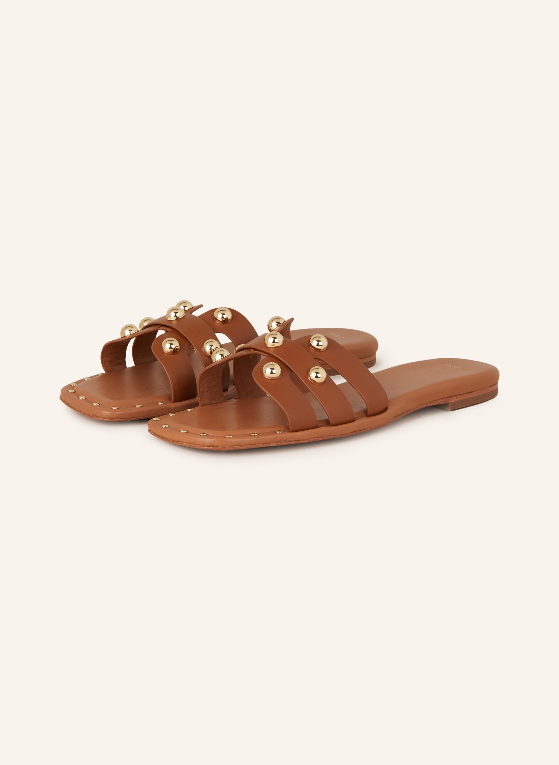 maje Pantoletten mit Nieten in camel