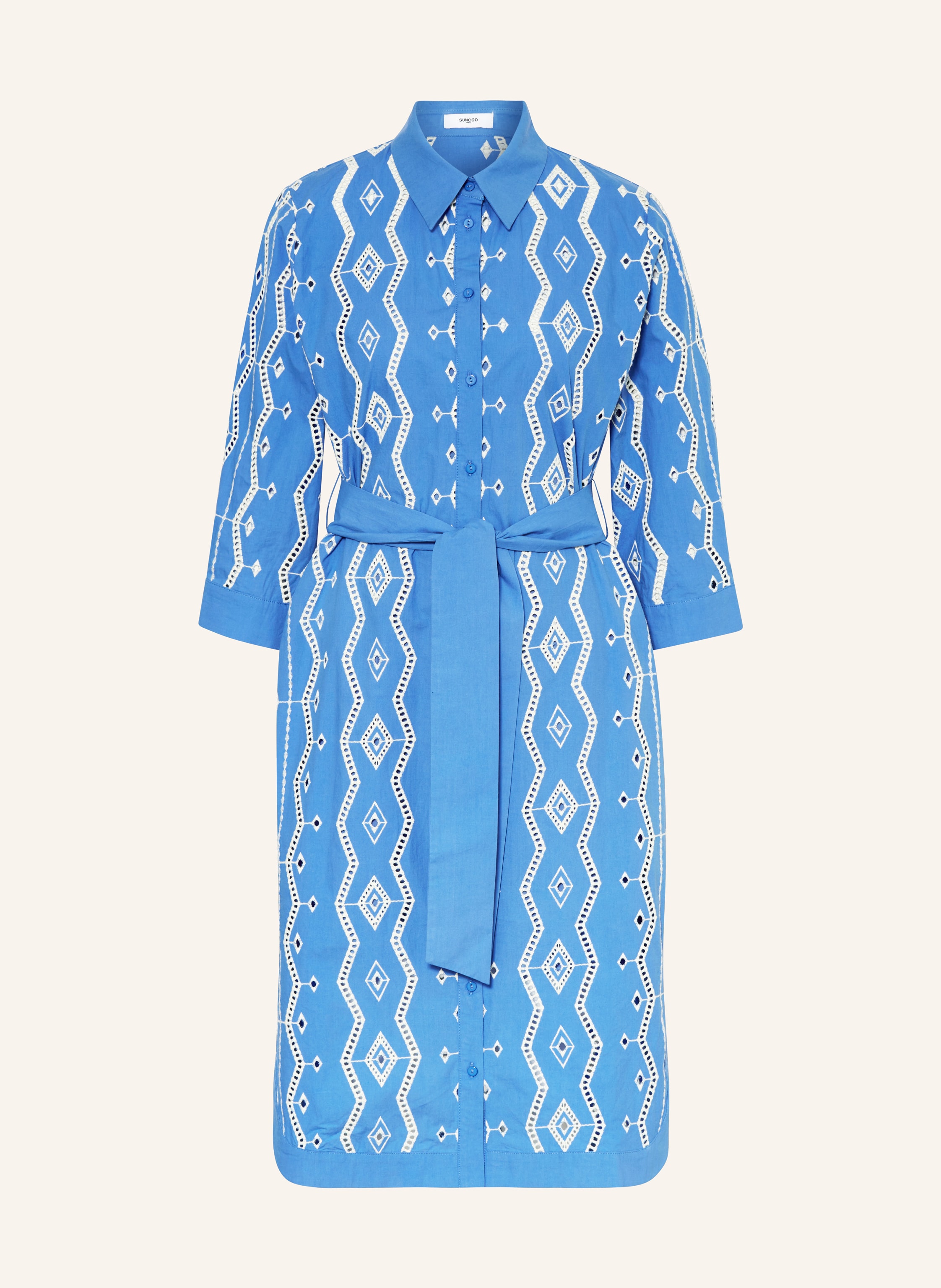 SUNCOO Shirt dress CLEA with 3 4 sleeves in blue white