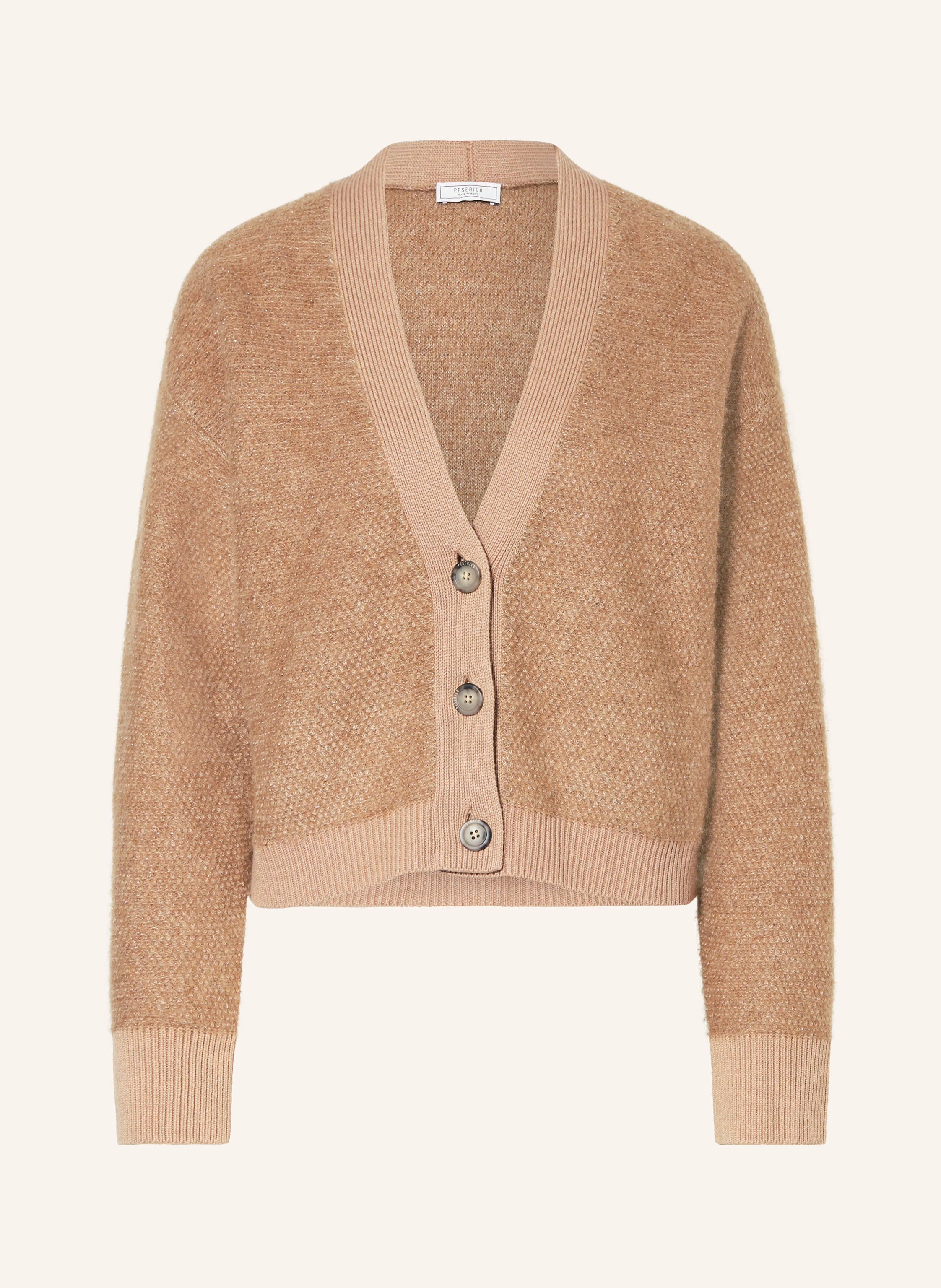 PESERICO Cardigan with glitter thread in camel