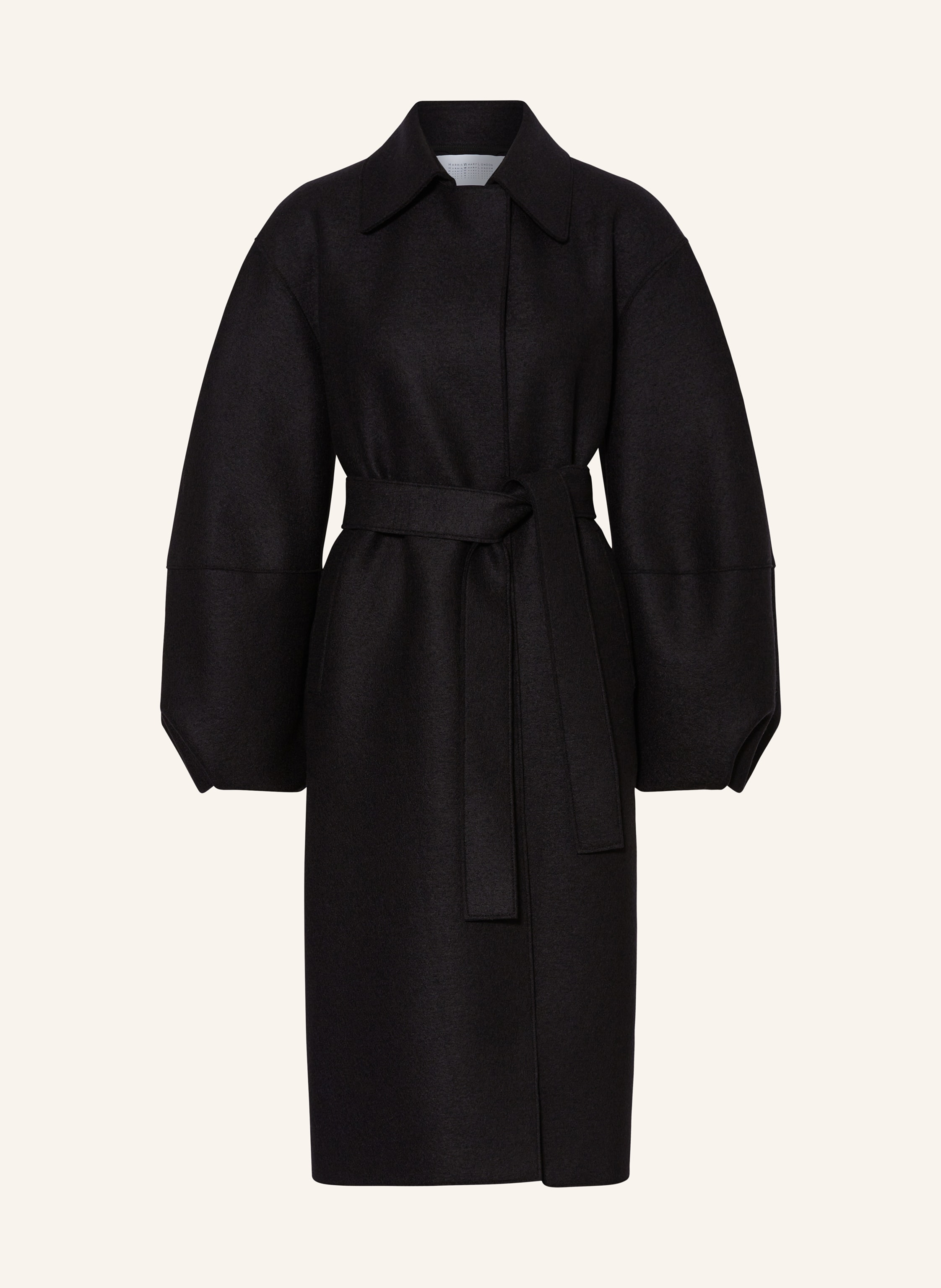 Black wool coat belt discount