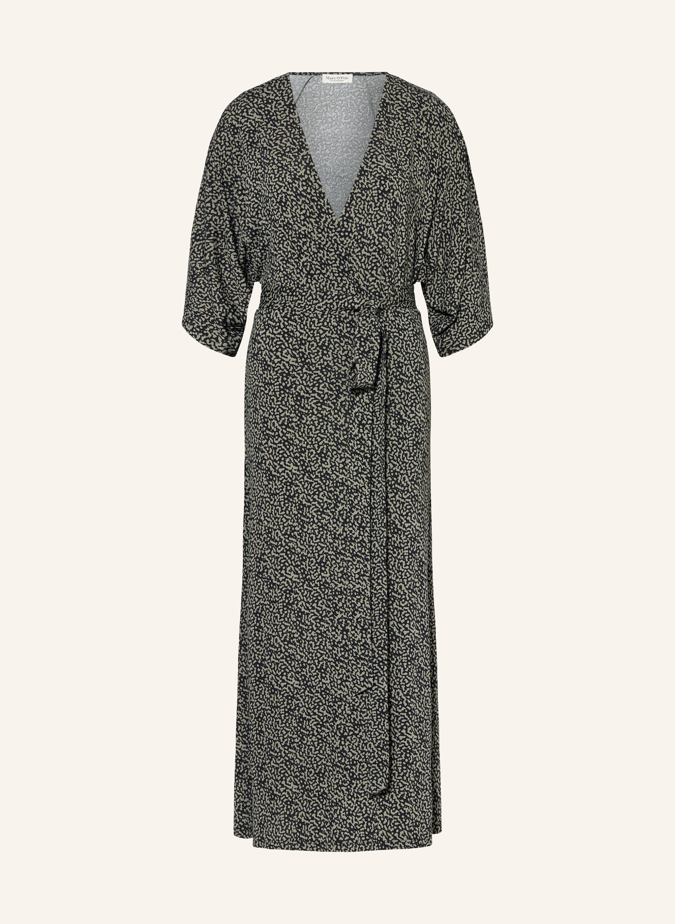 Marc O Polo Jersey wrap dress with 3 4 sleeves in black khaki