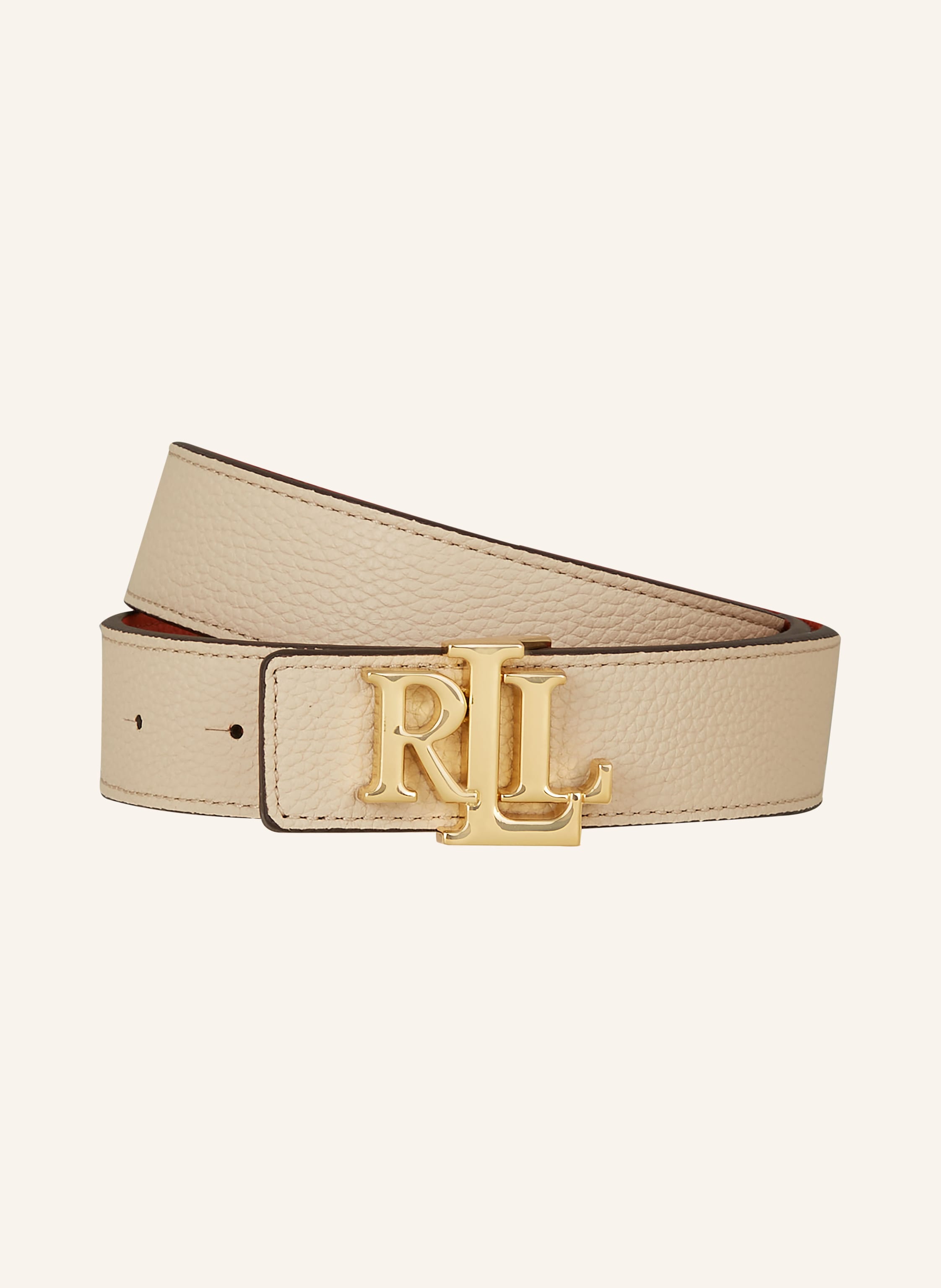 LAUREN RALPH LAUREN Reversible leather belt in orange/ beige
