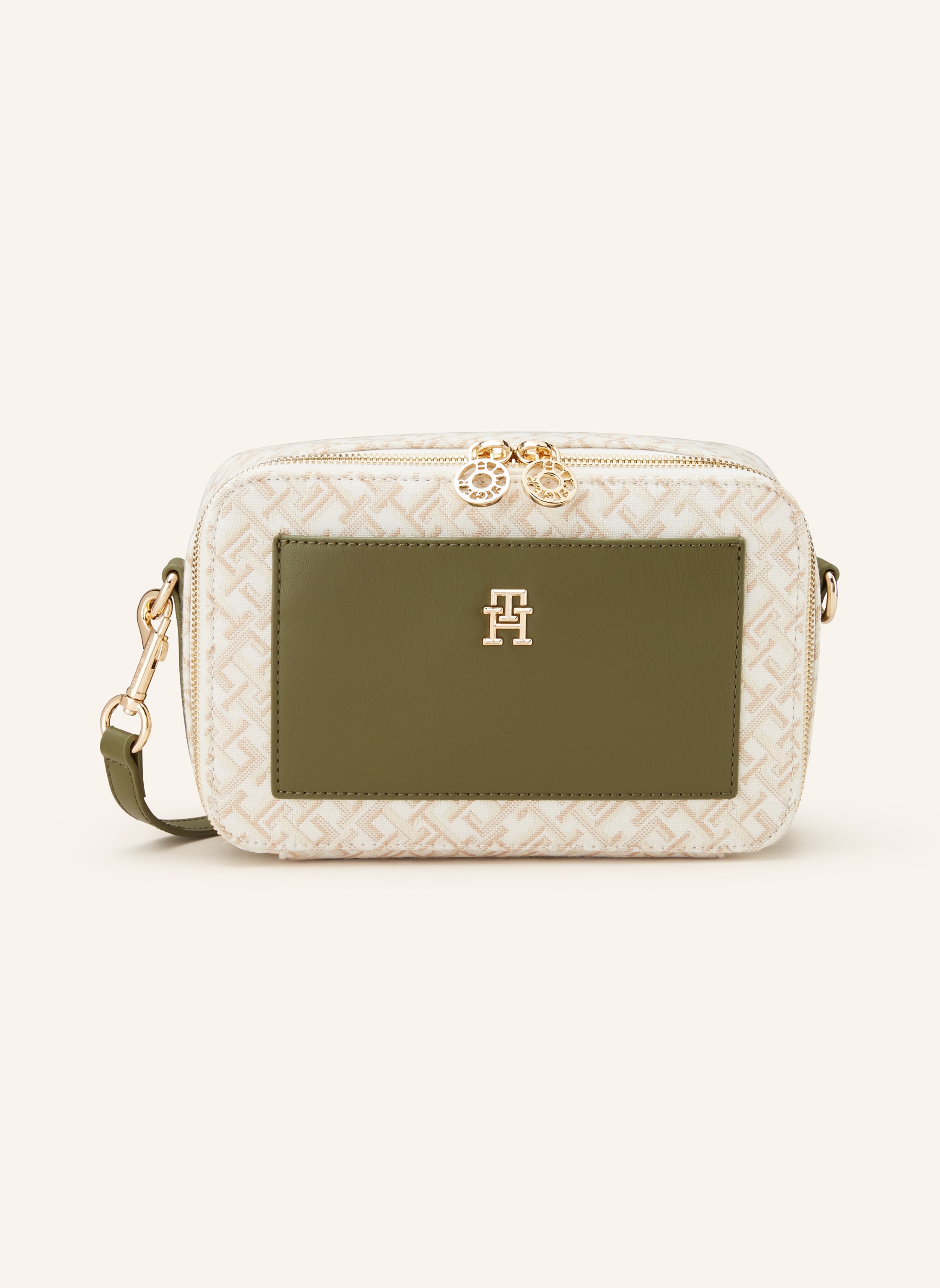 TOMMY HILFIGER Umhängetasche in ecru/ hellbraun/ oliv 