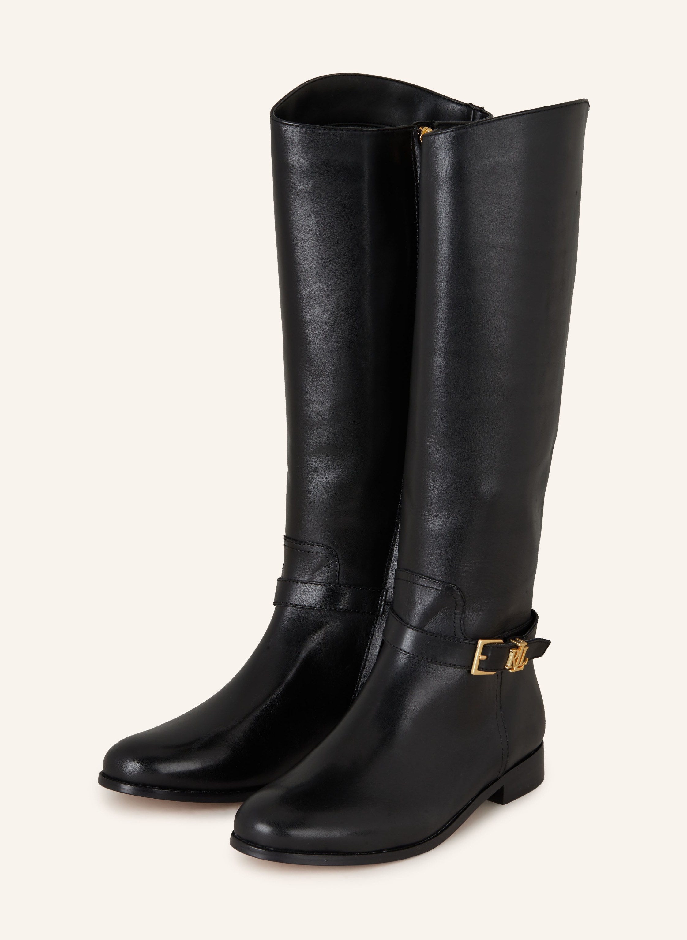 RALPH LAUREN 黒 ロングブーツ バックル付き ラルフローレン ロングブーツ 7.5B レディース - 黒 レザー