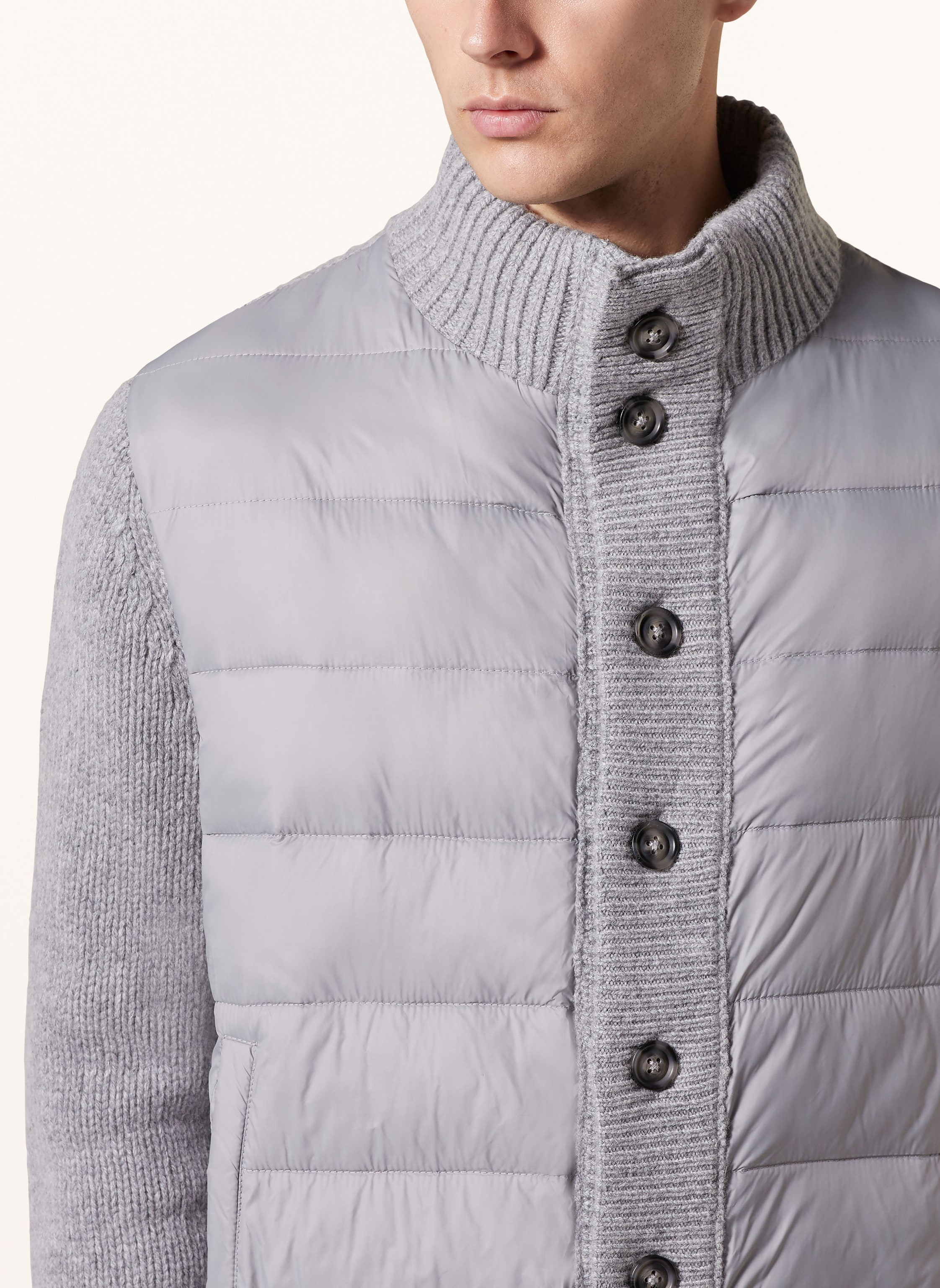 Thumbnail - Strokesman's Strickjacke Im Materialmix grau