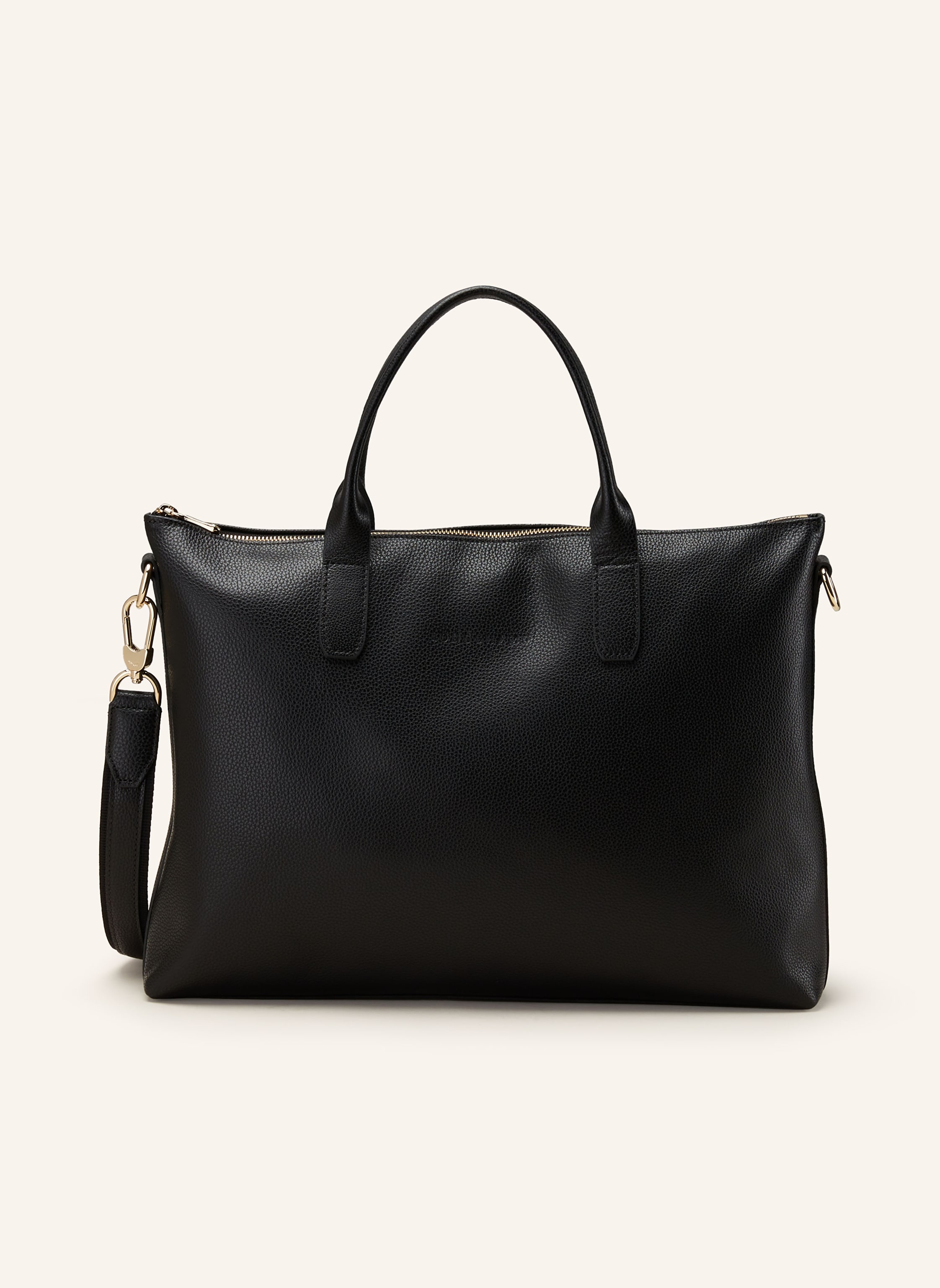Longchamp Feingenarbtes Leder. Schließt mit Reißverschluss. Gerundete Tragehenkel. Abnehmbarer, längenverstellbarer Schulterriemen. Ein großes Hauptfach innen. Großes Innenfach mit Reißverschluss. Zwei Steckfäc in schwarz