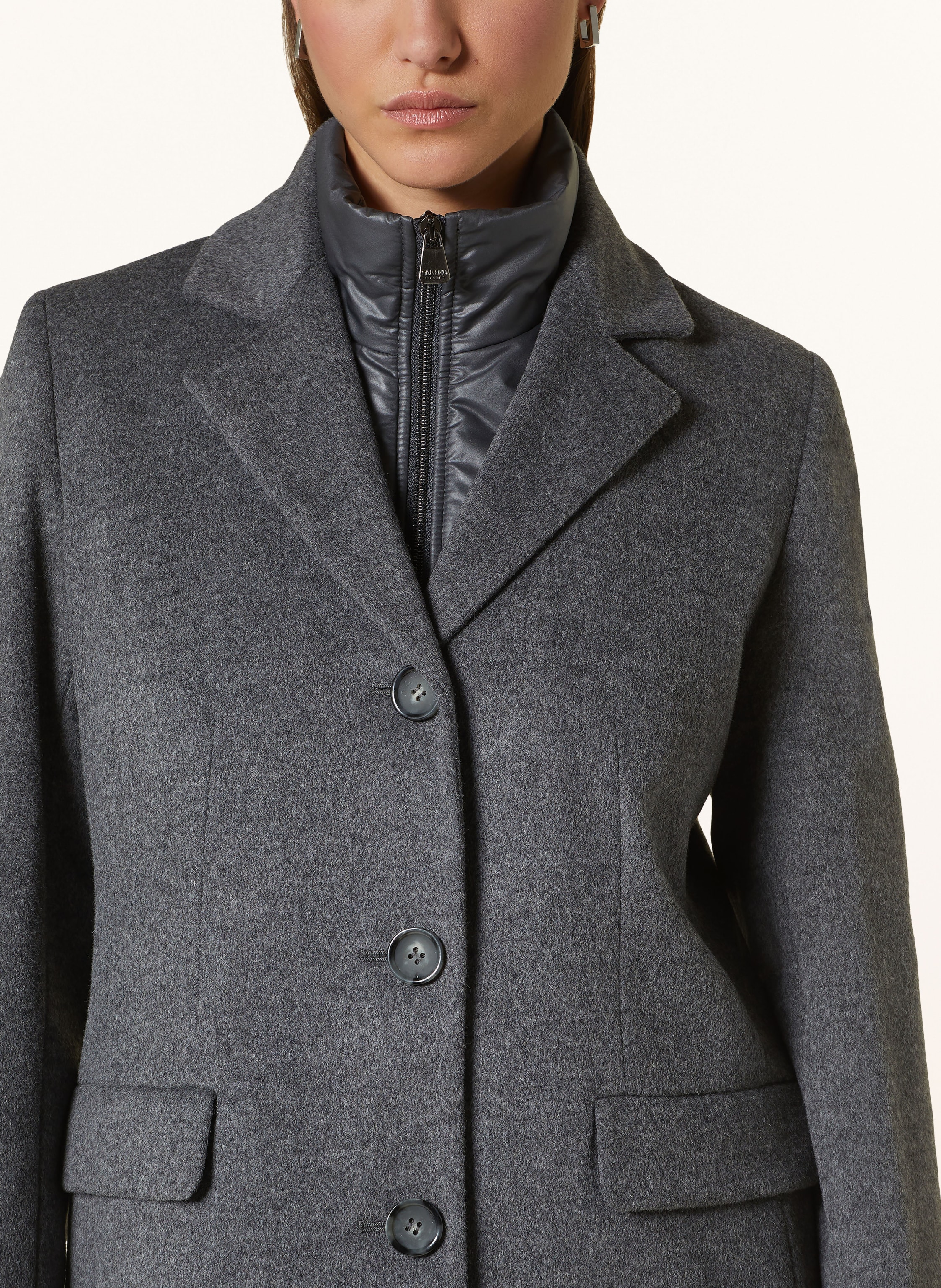 Thumbnail - Icons Cinzia Rocca Wollmantel Mit Herausnehmbarer Blende grau