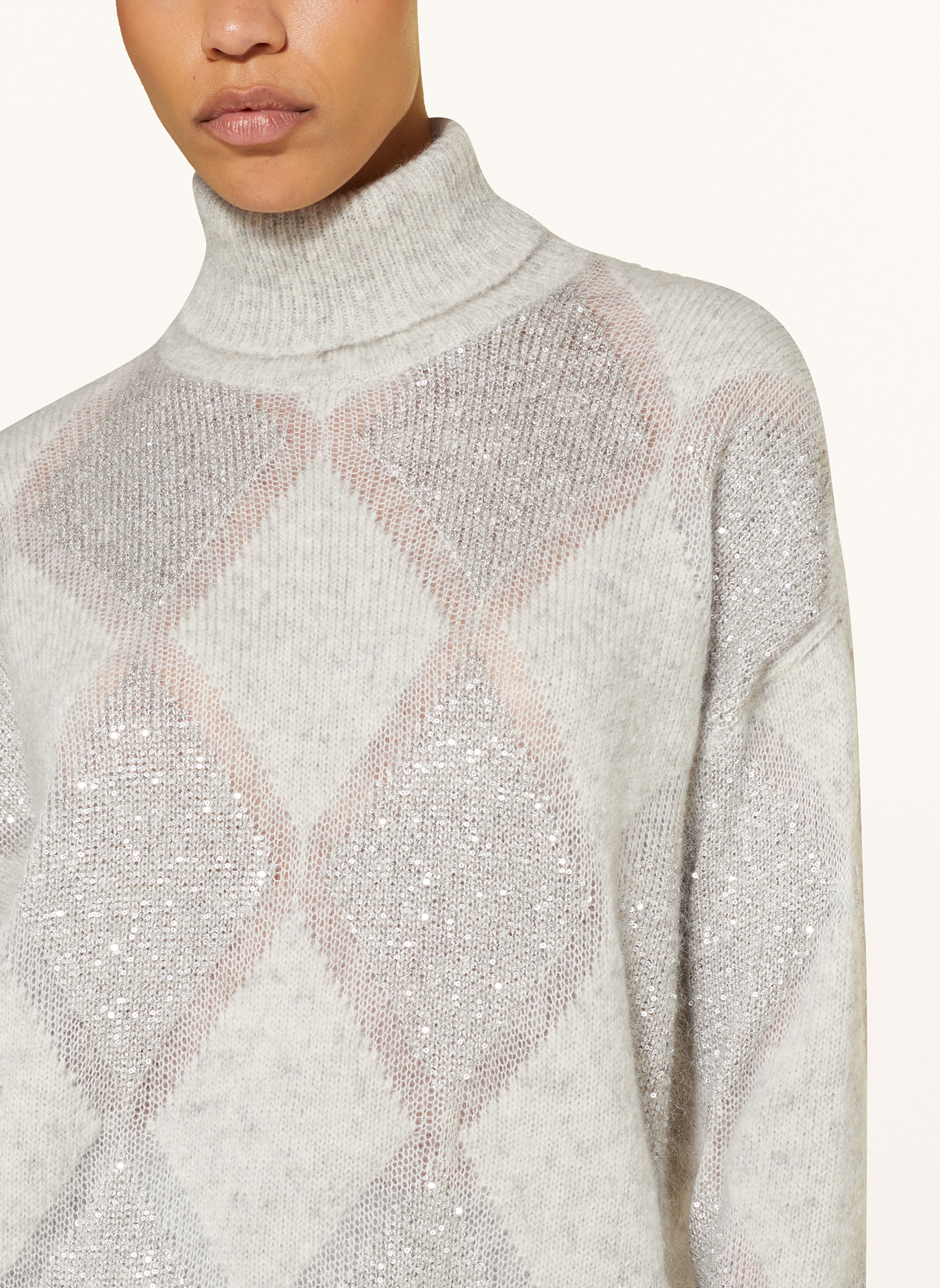 Thumbnail - Brunello Cucinelli Rollkragenpullover Mit Mohair Und Pailletten weiss