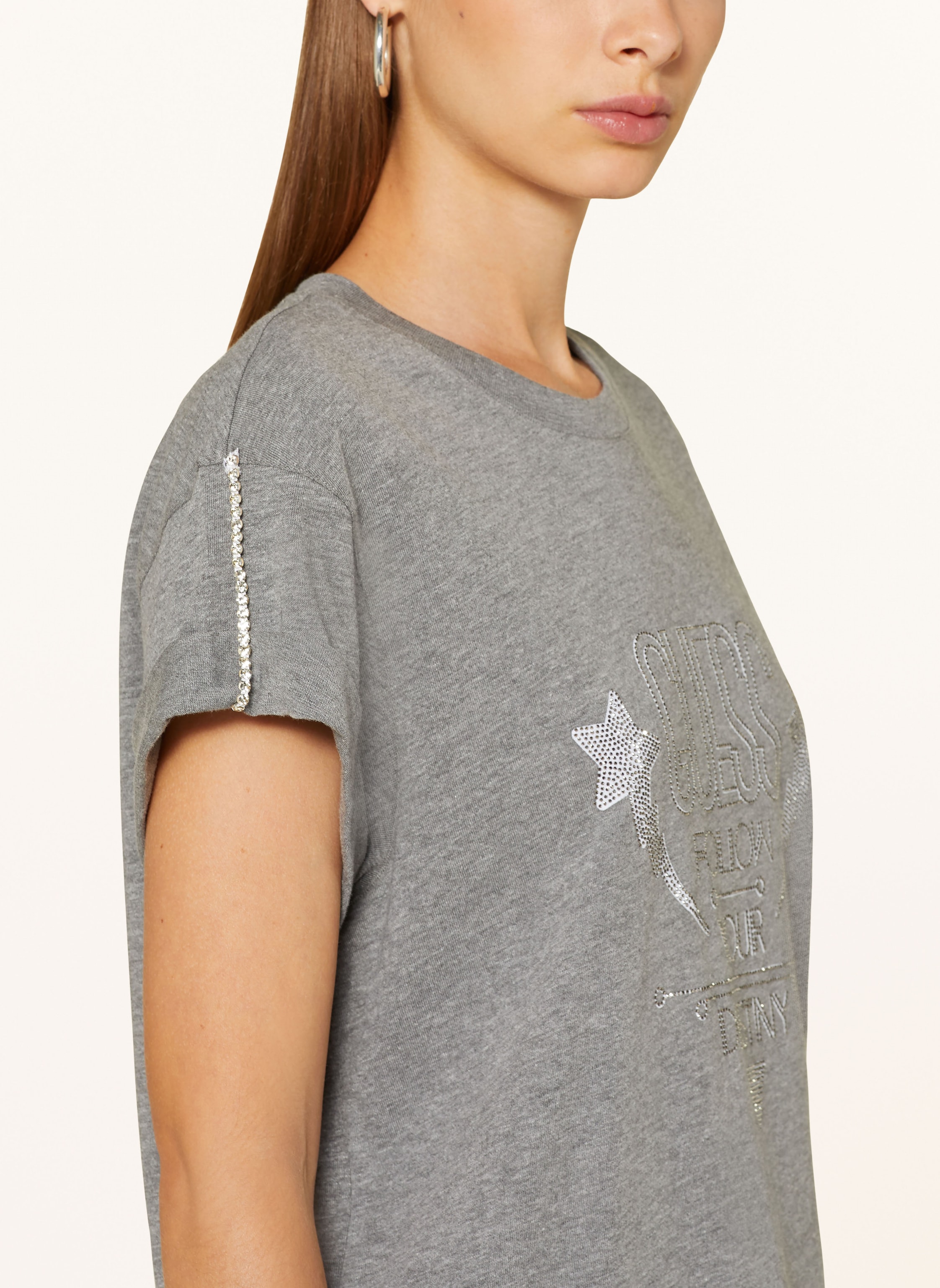Thumbnail - Guess T-Shirt Mit Schmucksteinen grau