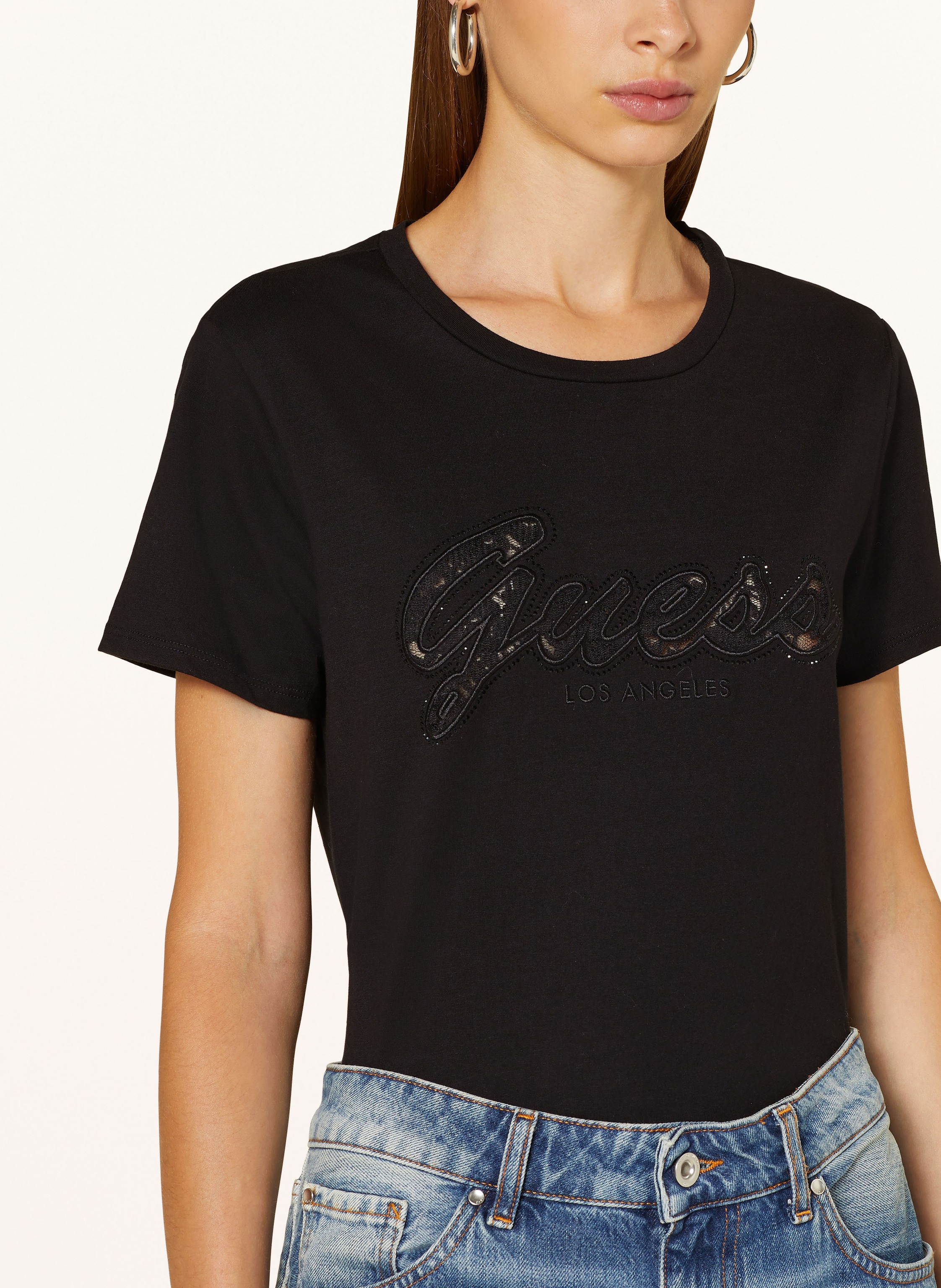 Thumbnail - Guess T-Shirt Mit Schmucksteinen schwarz