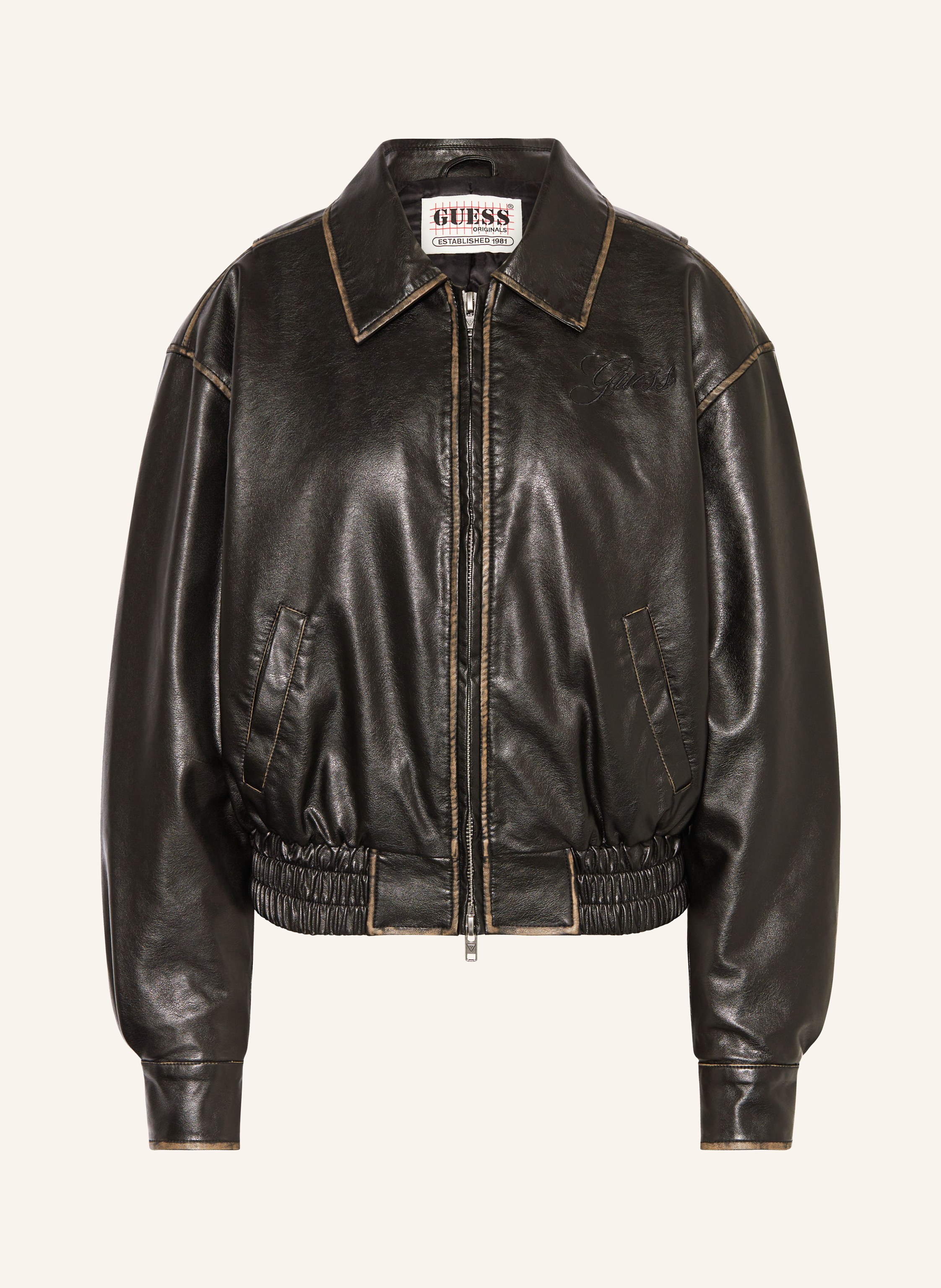 GUESS JEANS Bomber jacket in leather look in black