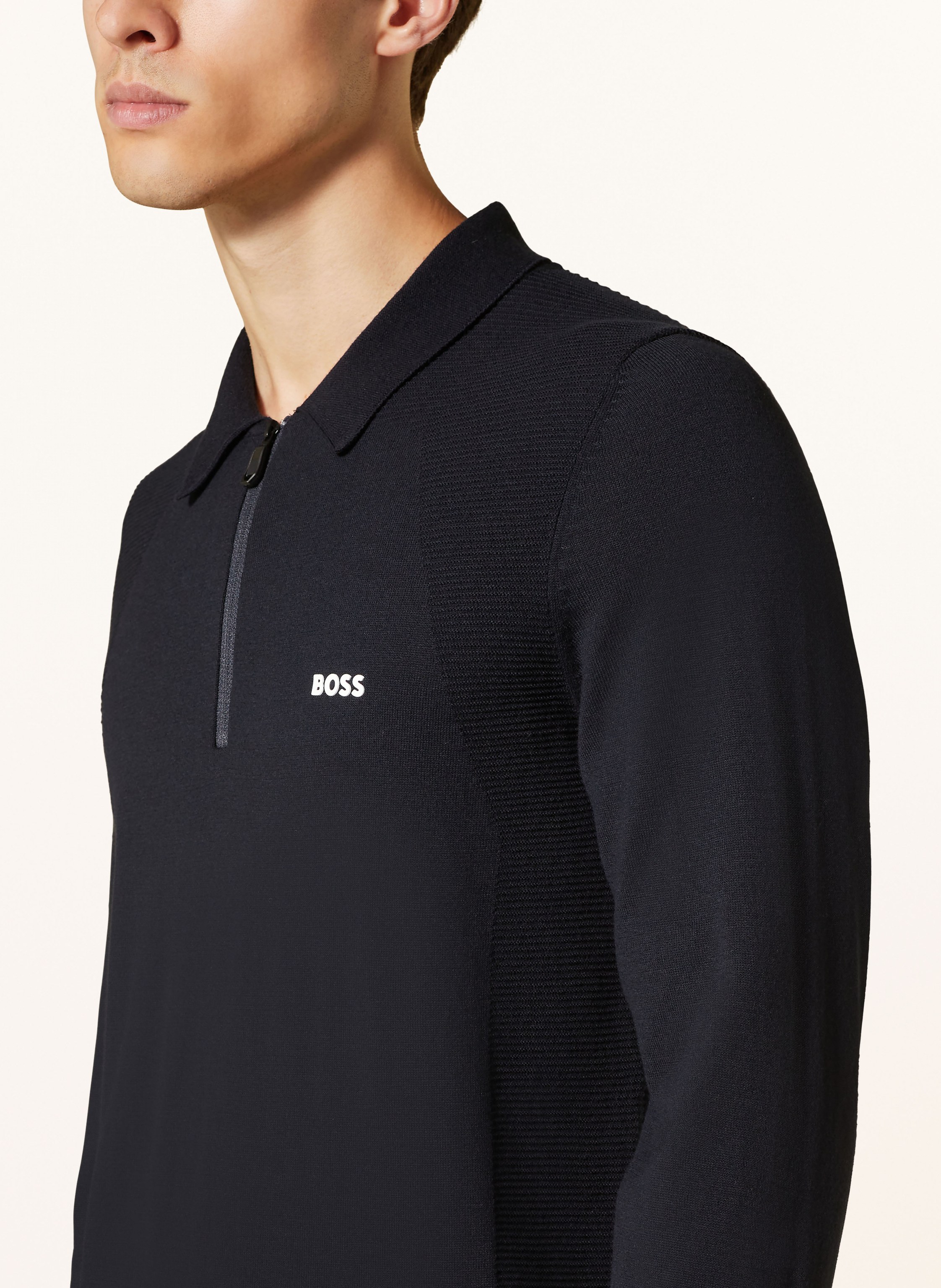 Thumbnail - Boss Strick-Poloshirt Momentum_Lite blau