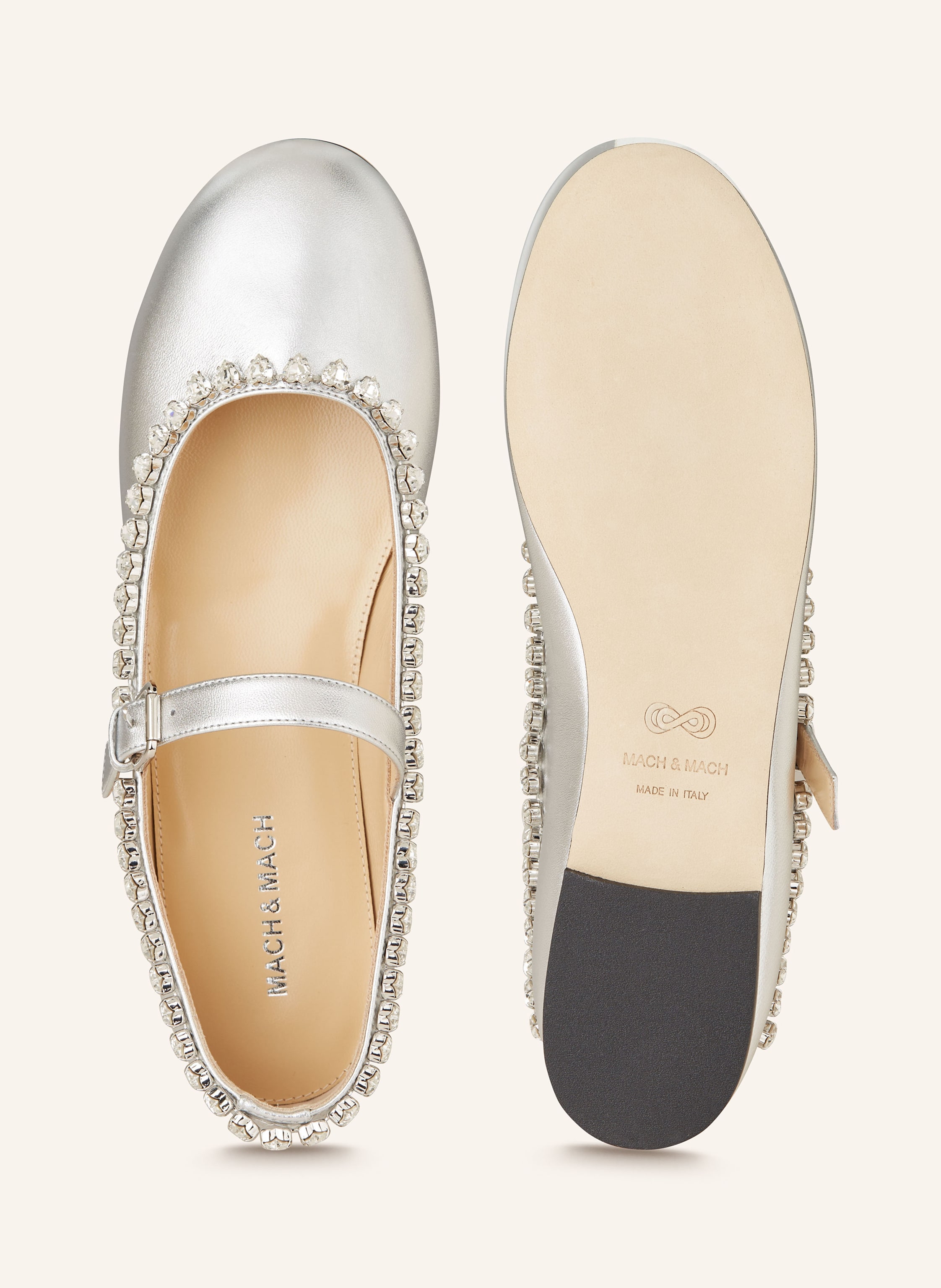 Thumbnail - Mach & Mach Mary-Jane-Ballerinas Audrey Mit Schmucksteinen silber